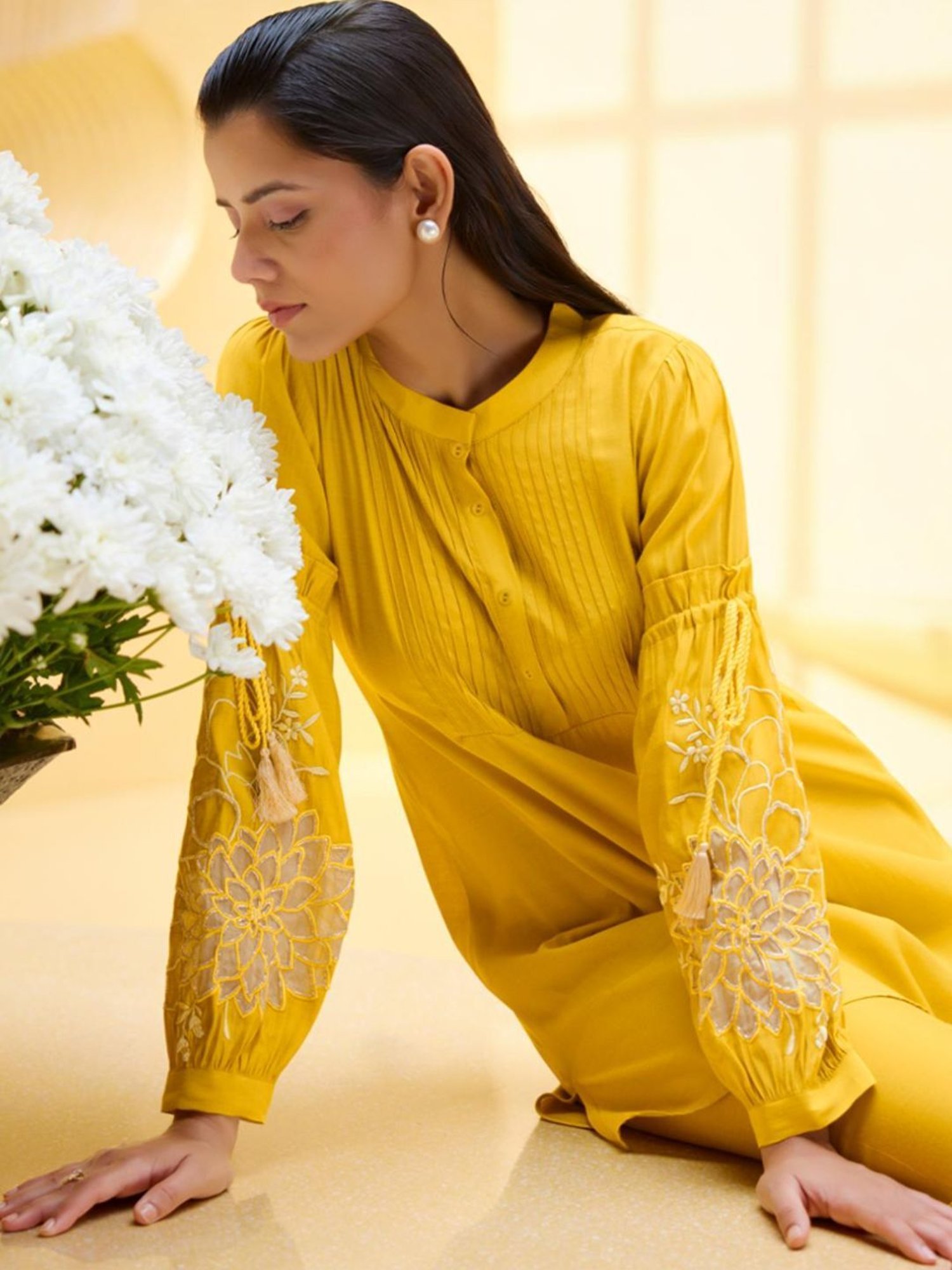 Autumnlane Yellow Julie Sunflower Applique Tunic with Pant Co-ord Set