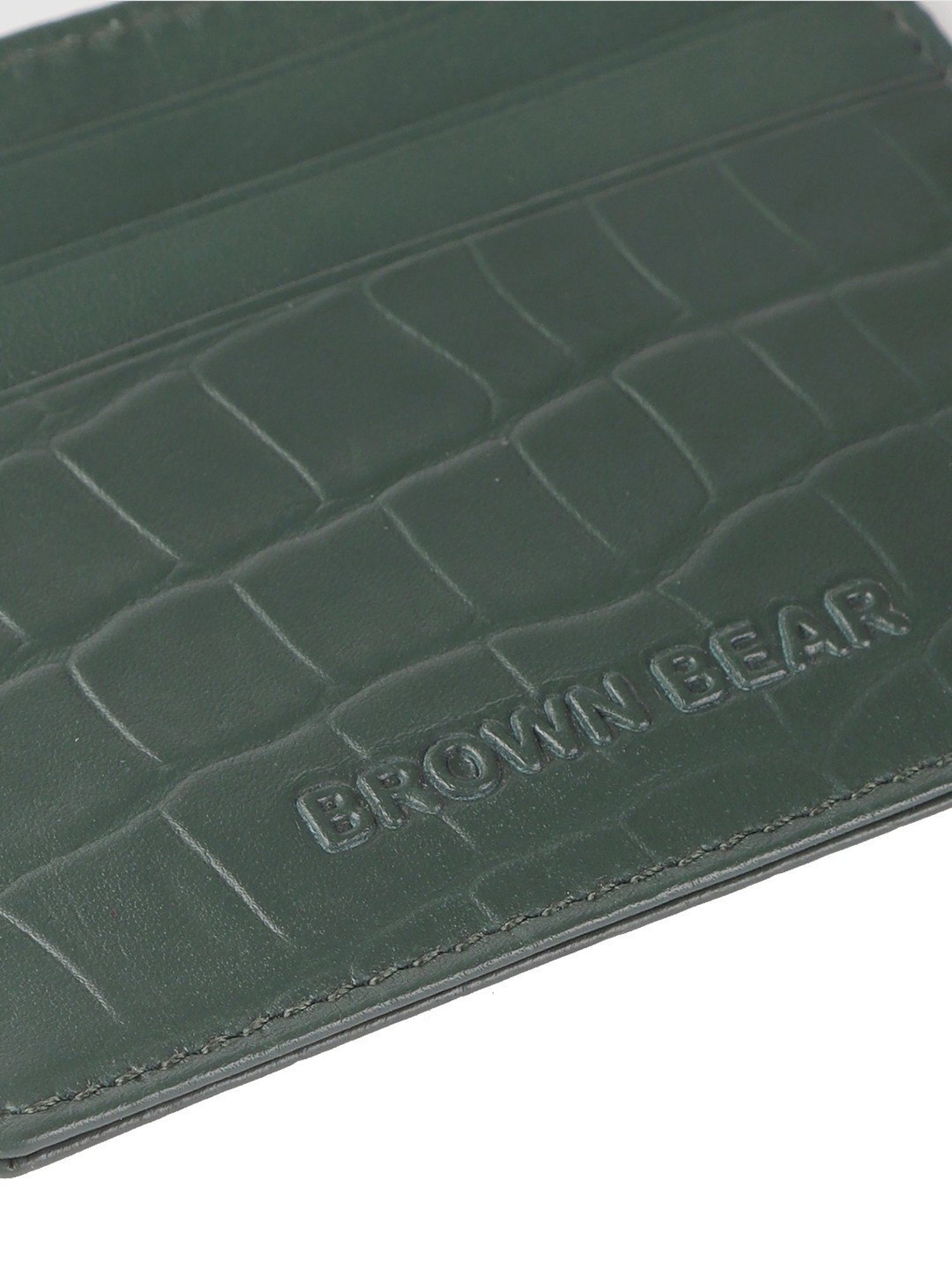 Brown Bear Olive Green Casual Leather Rfid Card Holder for Men