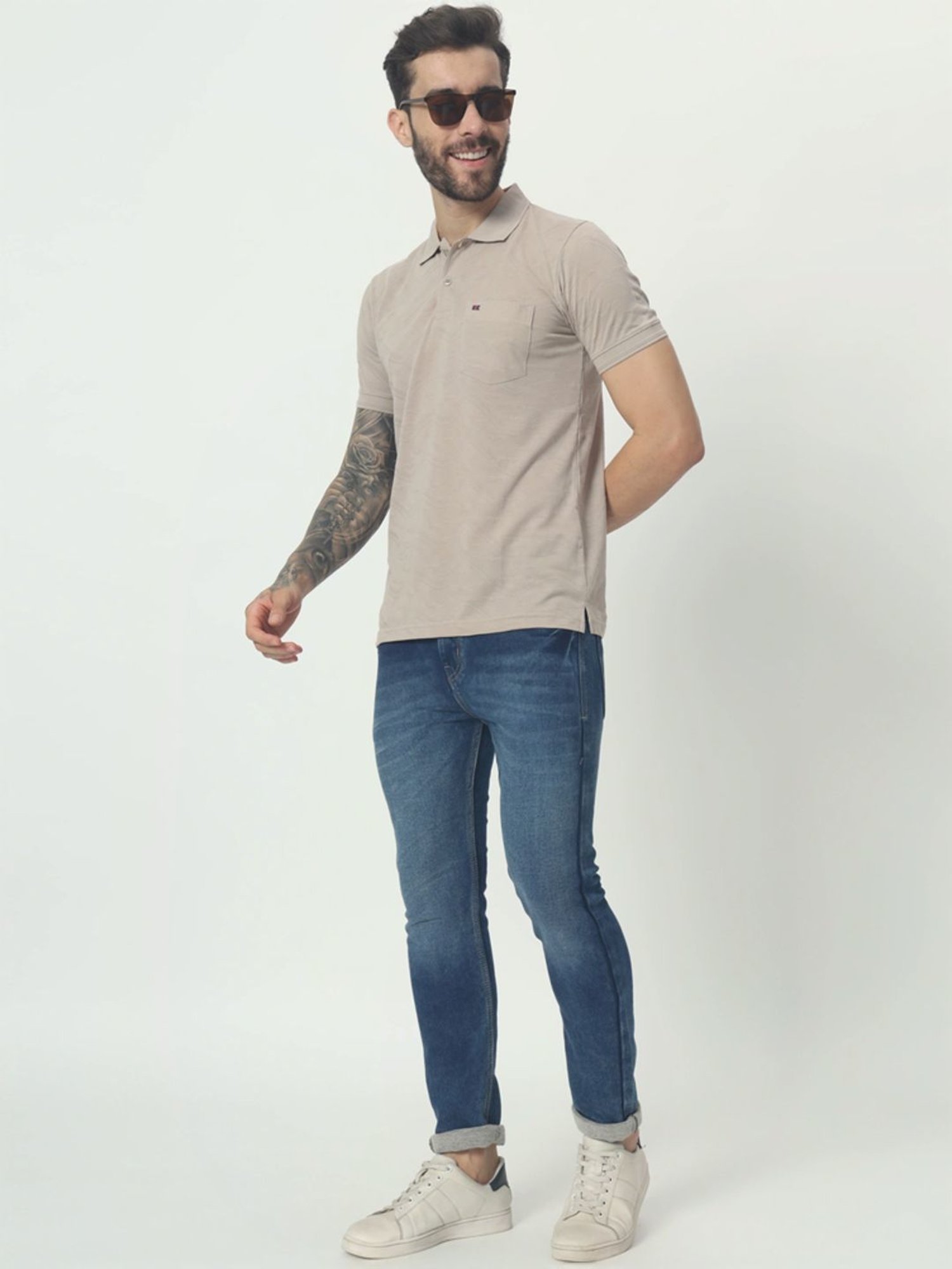 Tab91 Grey Regular Fit Self Pattern Polo T-Shirts