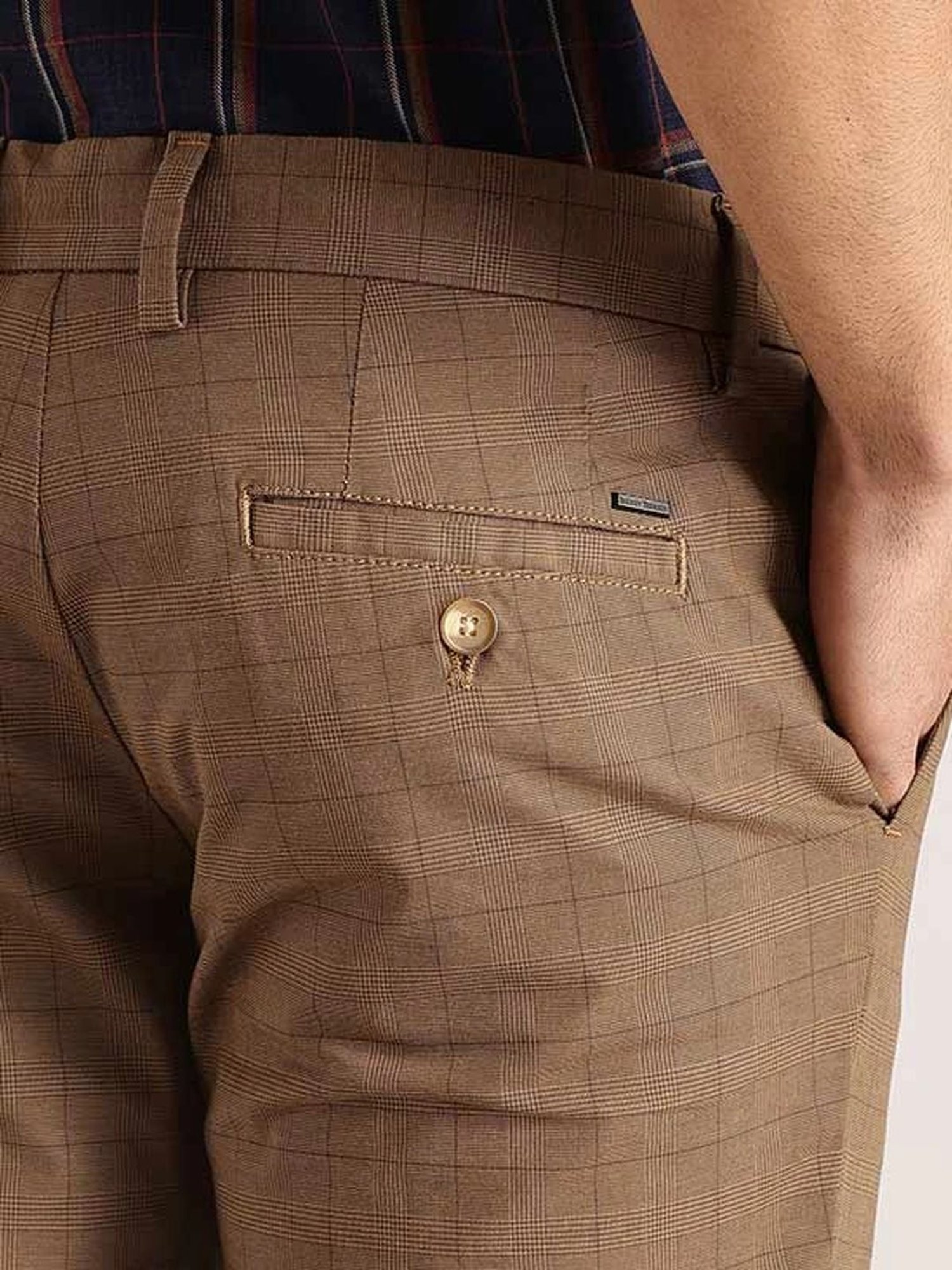Indian Terrain Dark Khaki Tapered Fit Checks Chinos