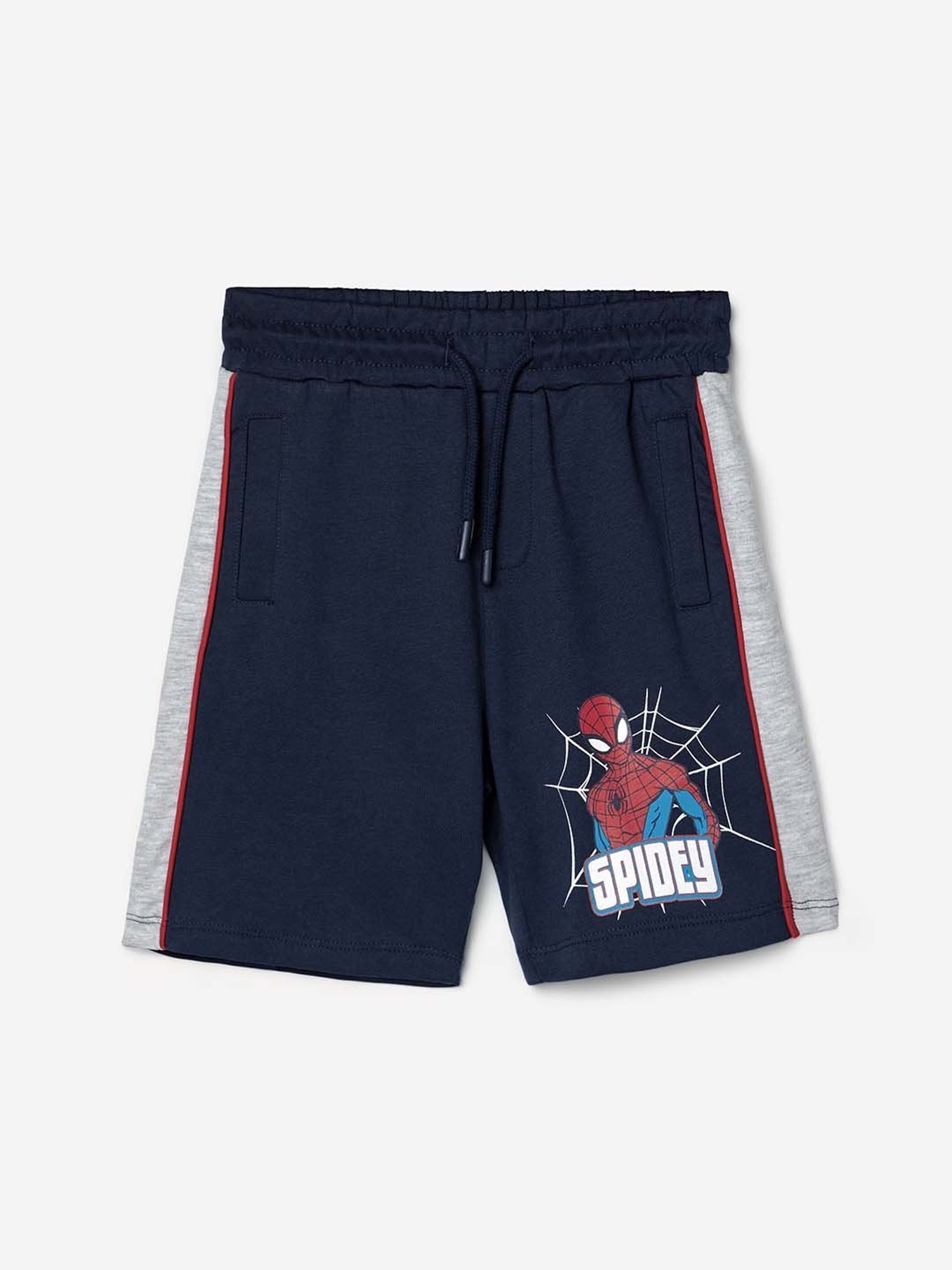 The Souled Store Kids Black & Grey Cotton Printed Spiderman Shorts