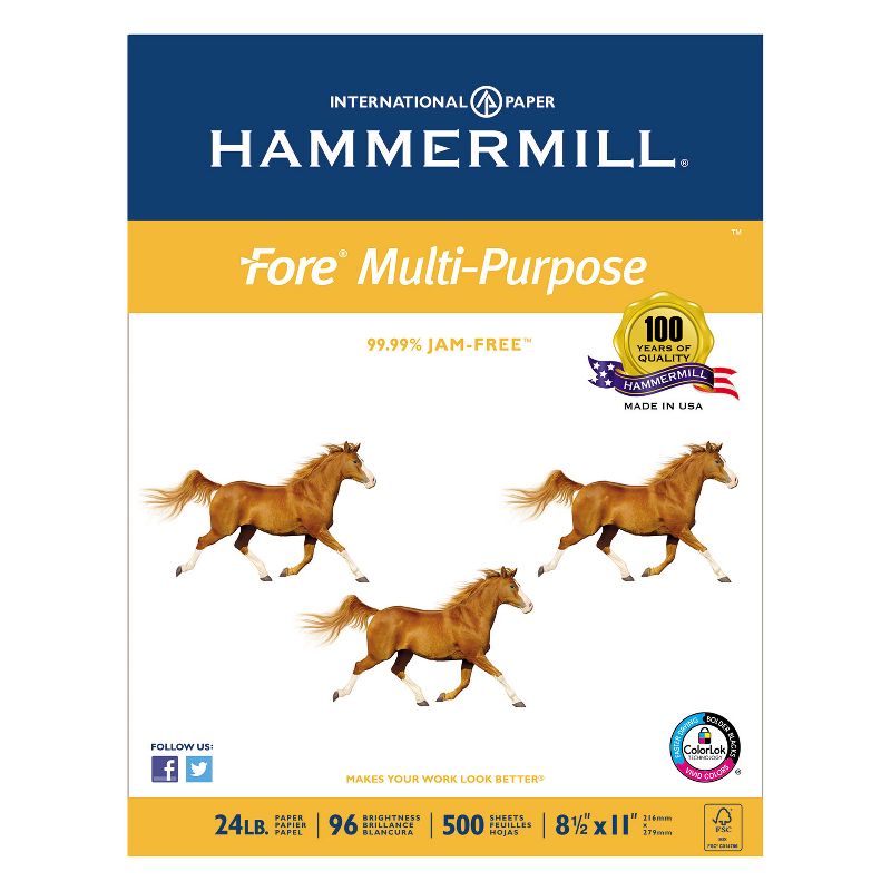 Hammermill Fore MP Multipurpose Paper 96 Brightness 24lb 8-1/2 x 11 5000/Carton 103283