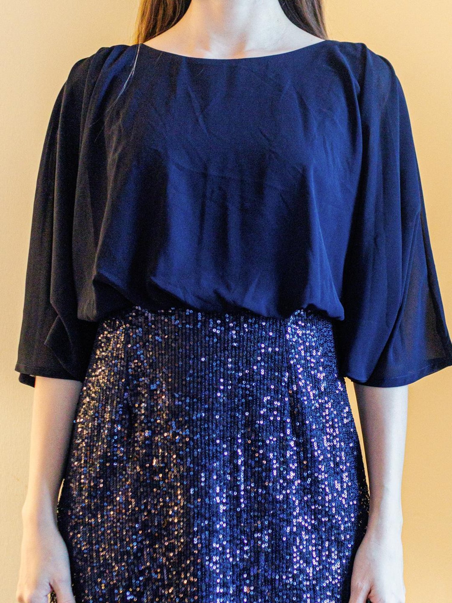 Zink London Navy Embellished A Line Dress