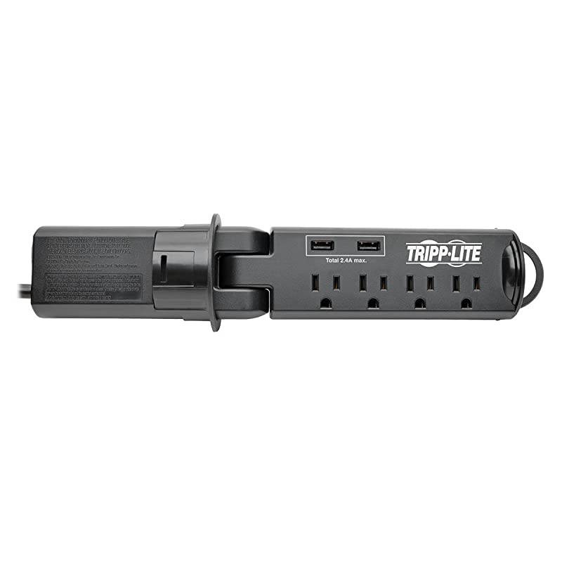 4 Outlet Desktop Surge Protector Power Strip for Grommet Installation 2 USB Charging Ports 10ft Cord TLP410DMUSB