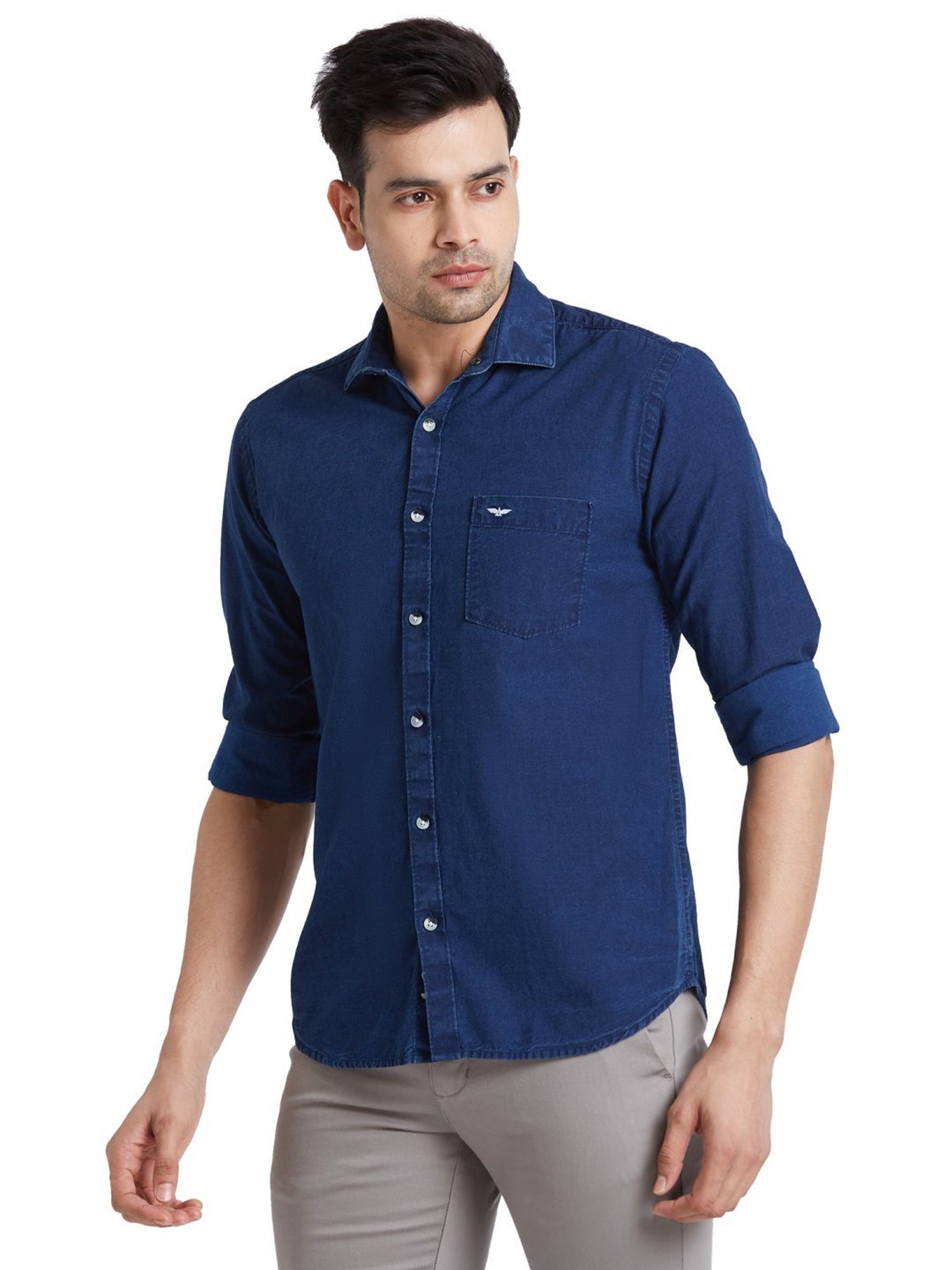 Park Avenue Blue Cotton Slim Fit Denim Shirt