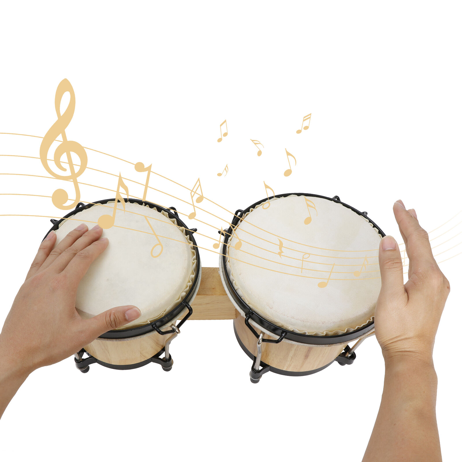 Wood Bongo Drum Set Percussion Instrument With Tuning Wrench for Kids Adults Beginner