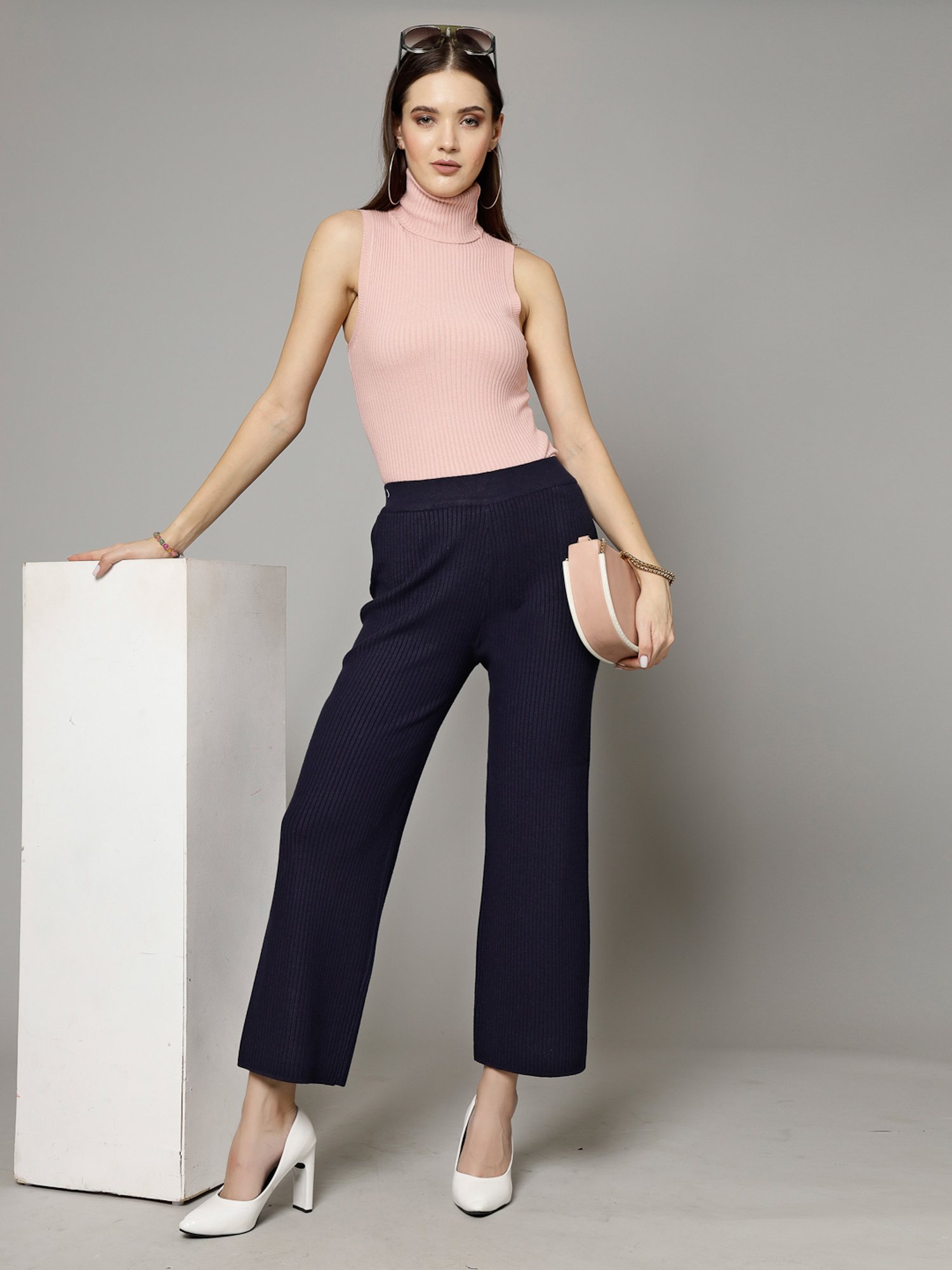 Mafadeny Navy Regular Fit Mid Rise Palazzos