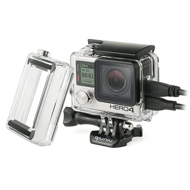 Open Protective Skeleton Housing Case with LCD Touch Backdoor and BacPac Backdoor for Extended LCD Screen or Expansion Battery - Compatible with GoPro Hero 4, 3, and 3+ - Transparent Clear