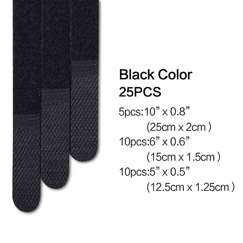 50 Pack Fastening Cable Straps Reusable Cord Organizer Keeper Holder Cable Ties for Earphones Earbuds Headphones Home Office Tablet PC TV Wire Management 3 Size Black and White