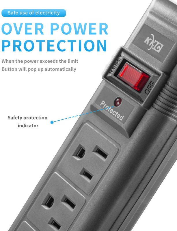 KMC 6-Outlet Surge Protector Power Strip with 6 Feet Cord, 1200 Joule 2- Pack, Overload Protection, White