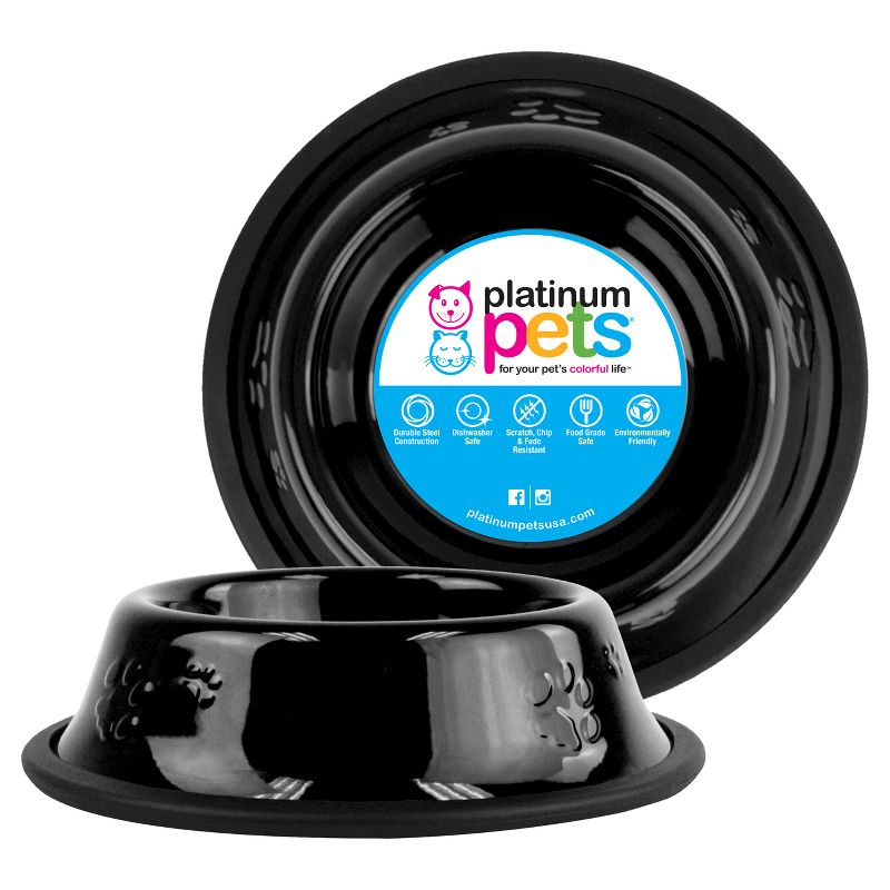 Platinum Pets Embossed Non-Tip Cat/Dog Bowl - Midnight Black - .75 Cup