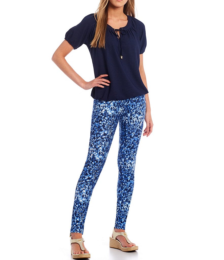 MICHAEL Michael Kors Tonal Ikat Textured Print Stretch Knit Twill Pull-On Leggings