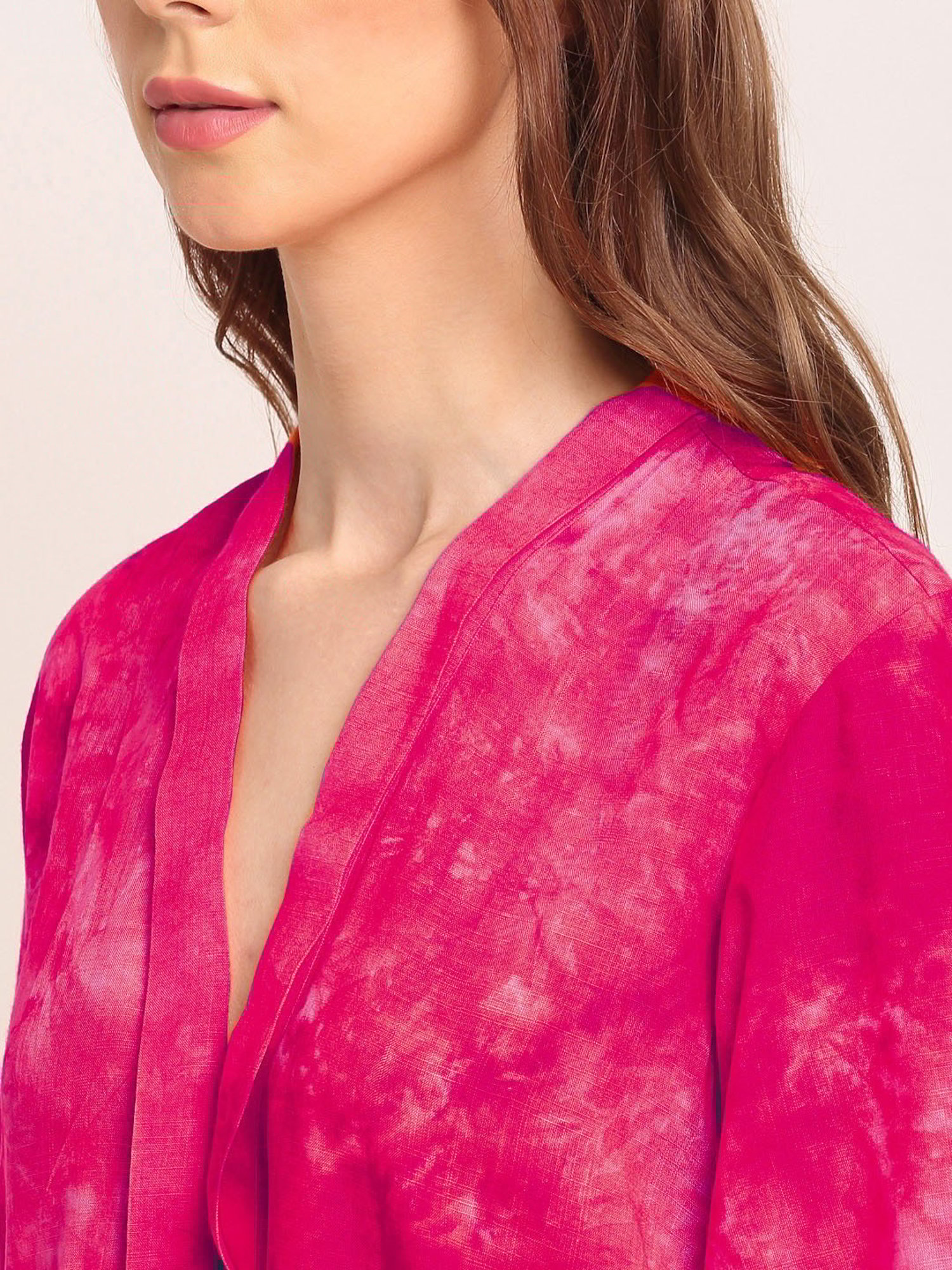 Erotissch Pink Cotton Cotton Tie & Dye Beachwear Co-Ord Set