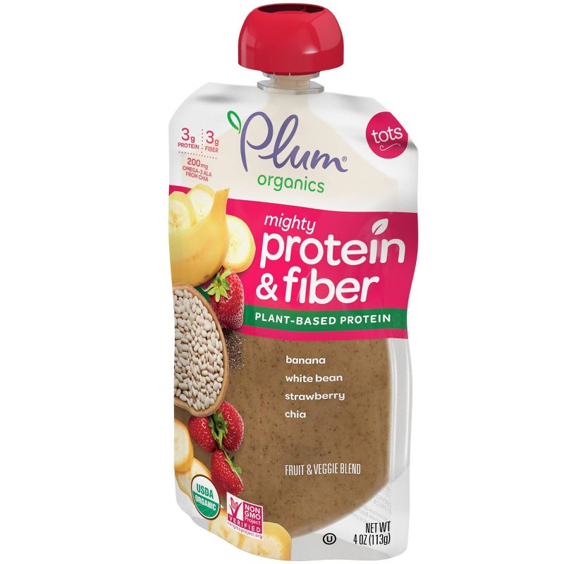 Plum Organics Mighty Protein & Fiber Banana White Bean Strawberry & Chia Baby Food Pouch - 4oz