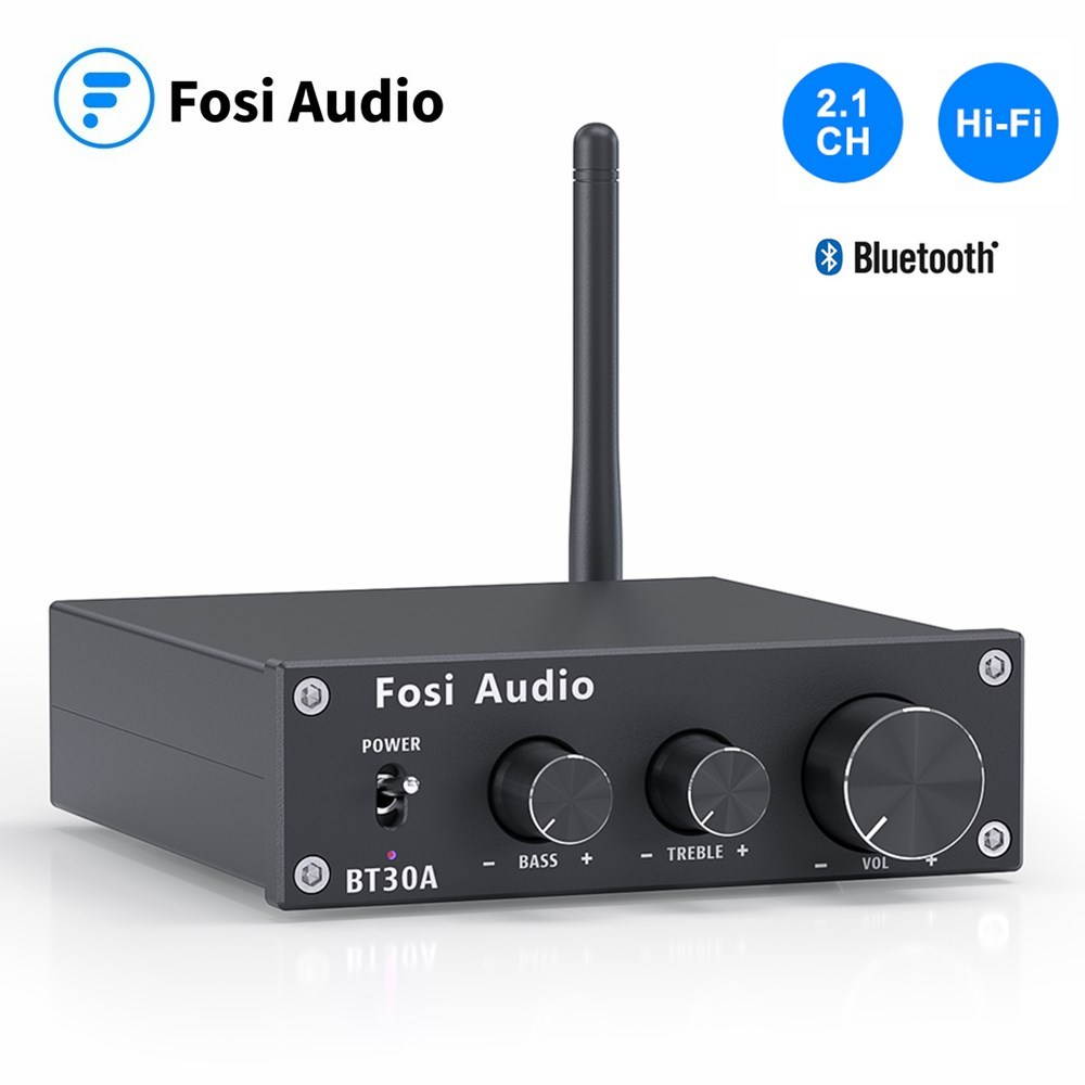 Bluetooth 5.0 aptX Stereo Audio Amplifier 2.1 Channel Receiver Class D Mini Hi-Fi Integrated Digital Wireless Amp with Bass & Treble Control 50W x2+100W x1 for Home Passive Speakers Subwoofer BT30A