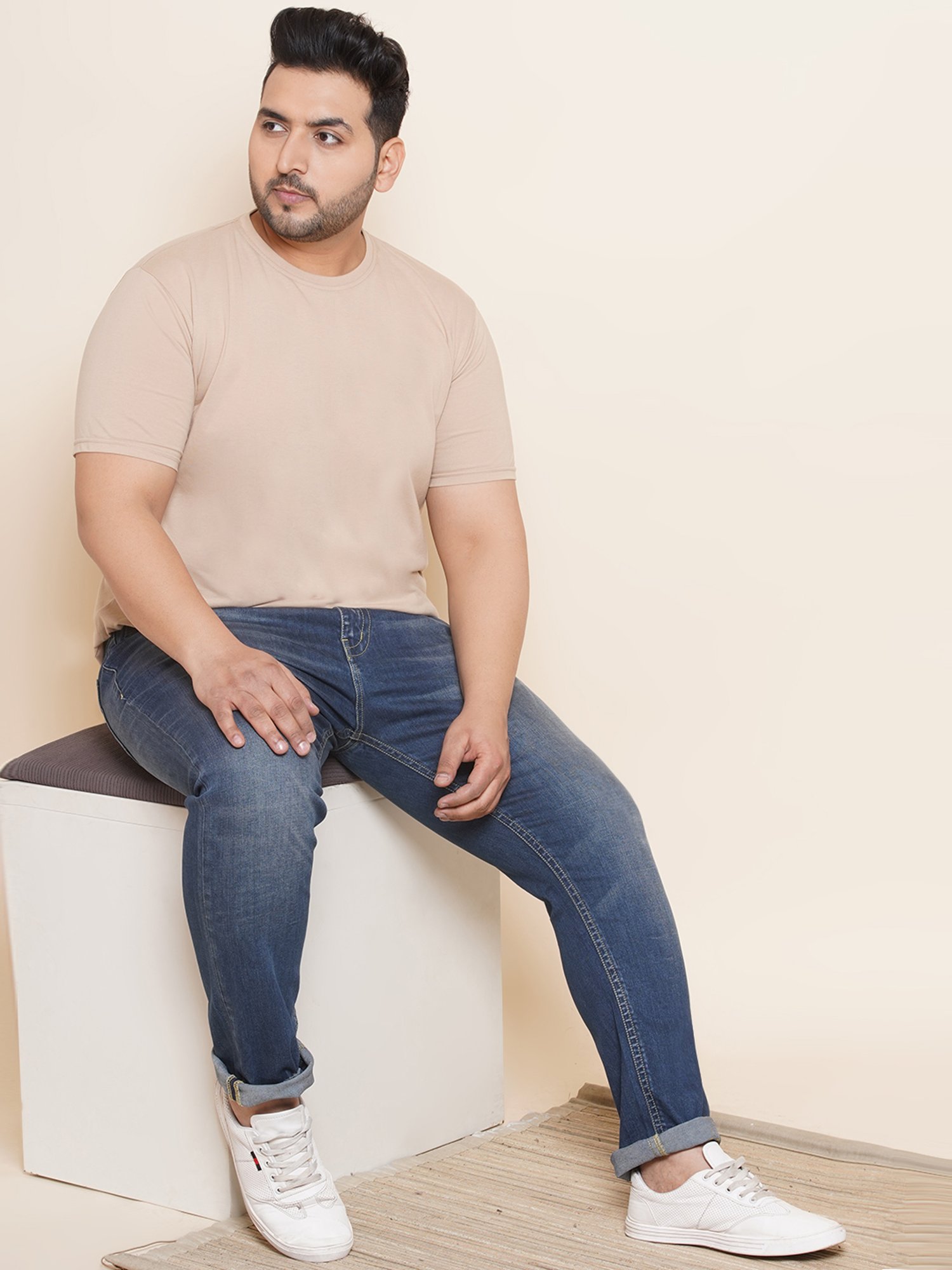 John Pride Blue Regular Fit Lightly Washed Plus Size Jeans