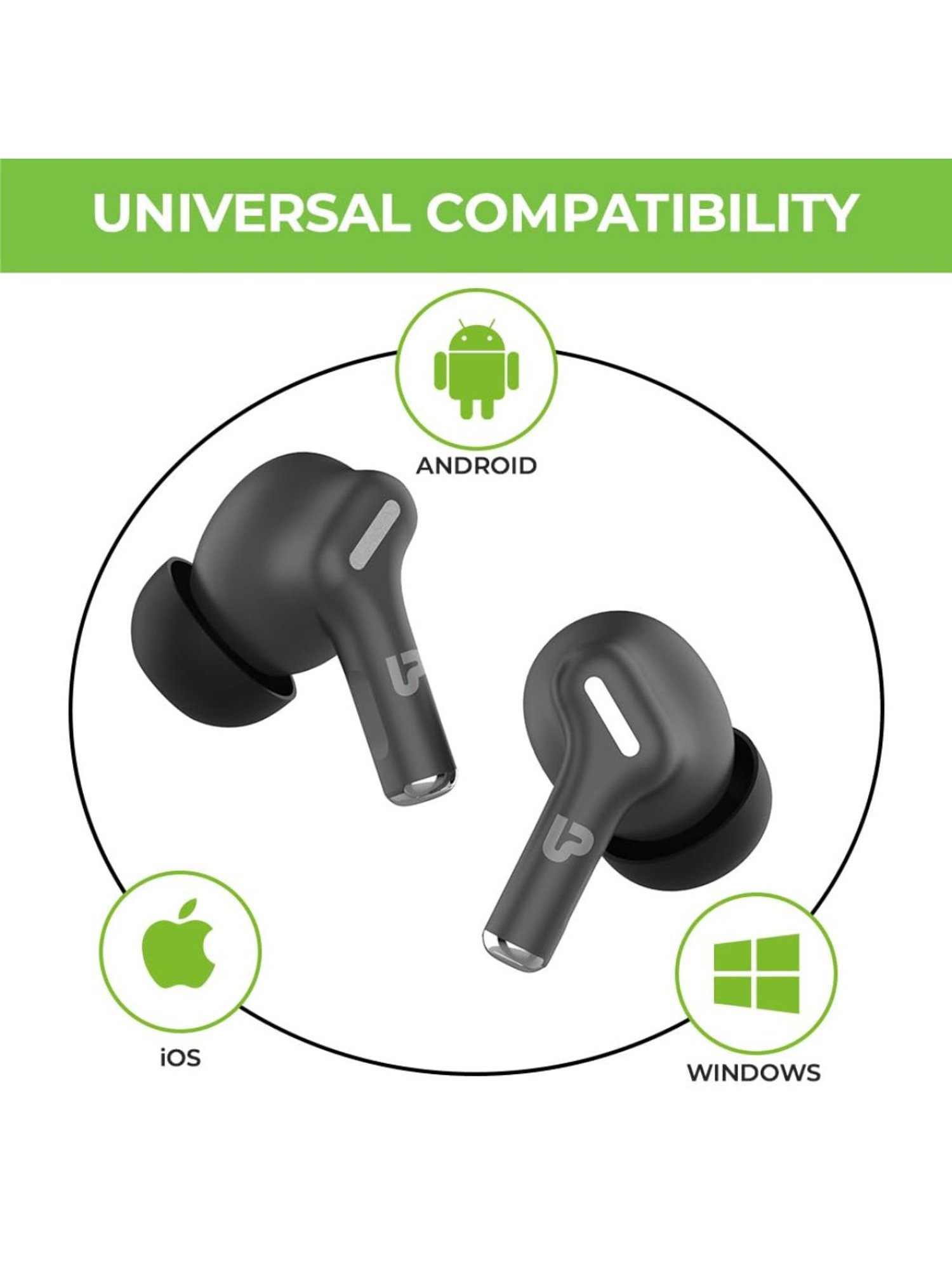 ULTRAPROLINK UM1145 Bluetooth Earbuds with AI ENC Quad Mic & 16H Playtime (Black, True Wireless)