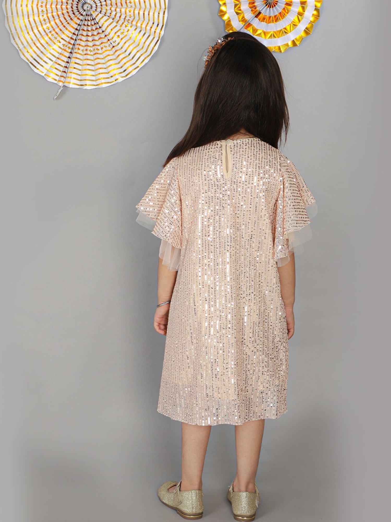 Lil Drama Kids Peach Embellished Dress