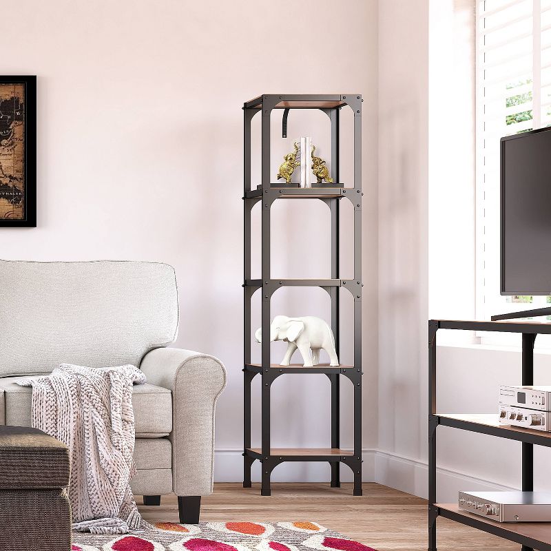 64" Overland Bookshelf Wood and Black Metal - Serta