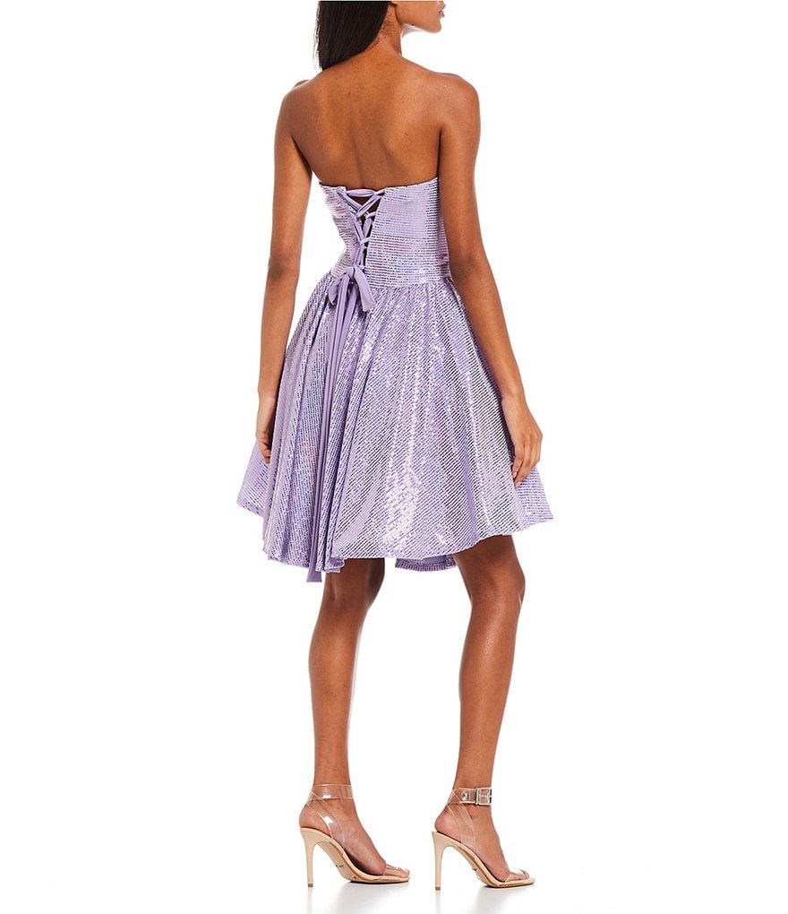 Sequin Hearts Y-Neck Pleated Satin Long Dress