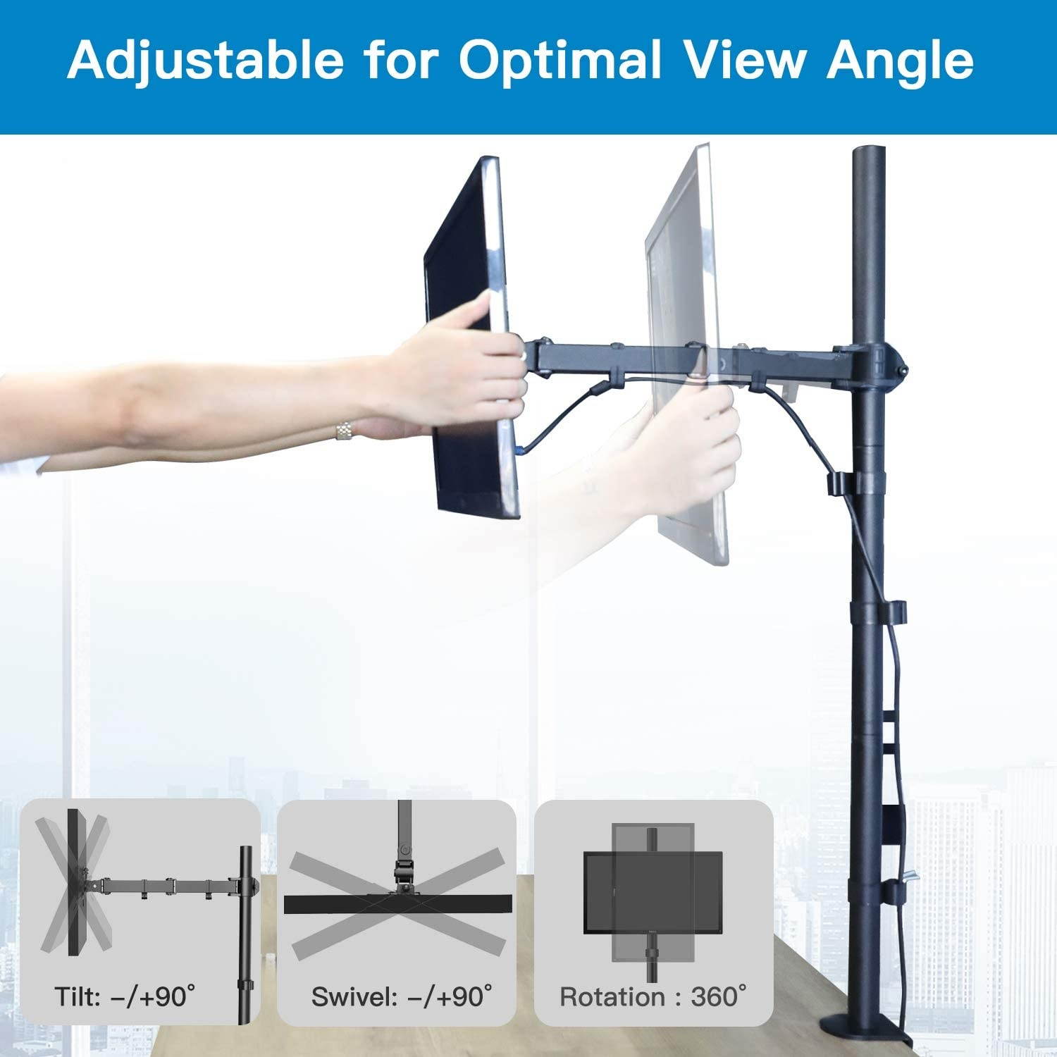Single Monitor Stand Desk Mount - 39 Inch Extra Tall Fully Adjustable Stand with C Clamp/Grommet Mounting Base, Articulating Monitor Arm for 13-32 Inch Computer Screen, Holds up to 22lbs by HUANUO