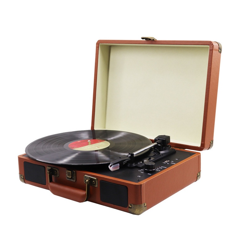 Turntable Record Player Speaker Portable Vinyl Player 3 Speed Dust Free Suitcase Autostop RCA Output AUX Input Headphone Jack BeltDriven Extra Stylus Free Audio Cable 9W Teal
