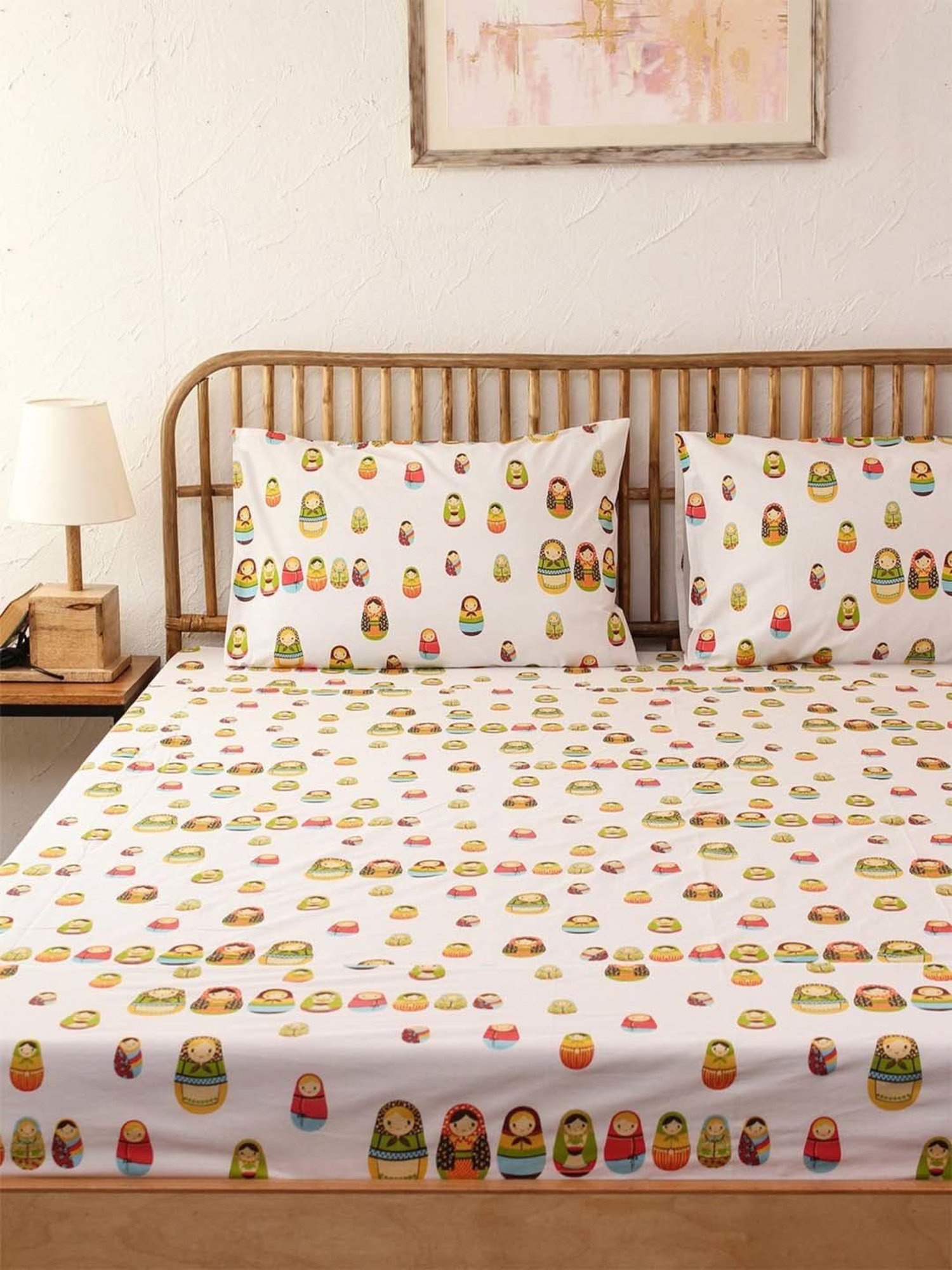 House This Godia Printed Multicolour Cotton Single Bed Sheet with Pillow Cover