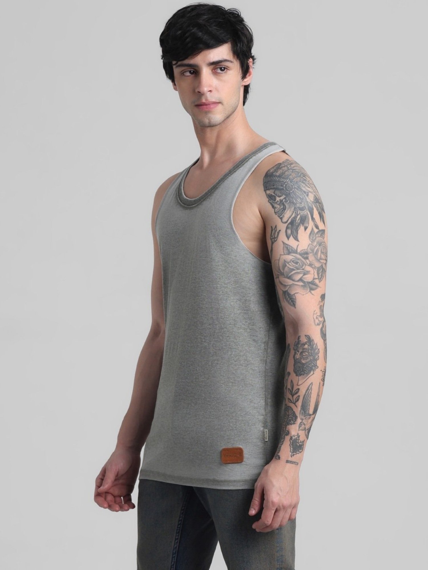 Jack & Jones Grey Cotton Regular Fit Vest