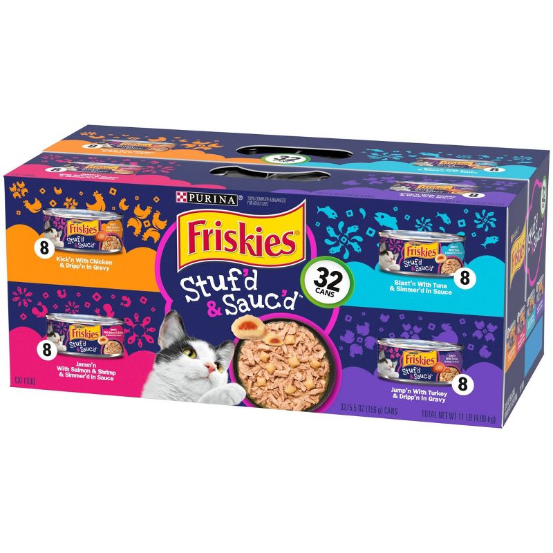 Friskies Stuf'd & Sauc'd Chicken Tuna Turkey Salmon & Shrimp Wet Cat Food - 5.5oz/32ct