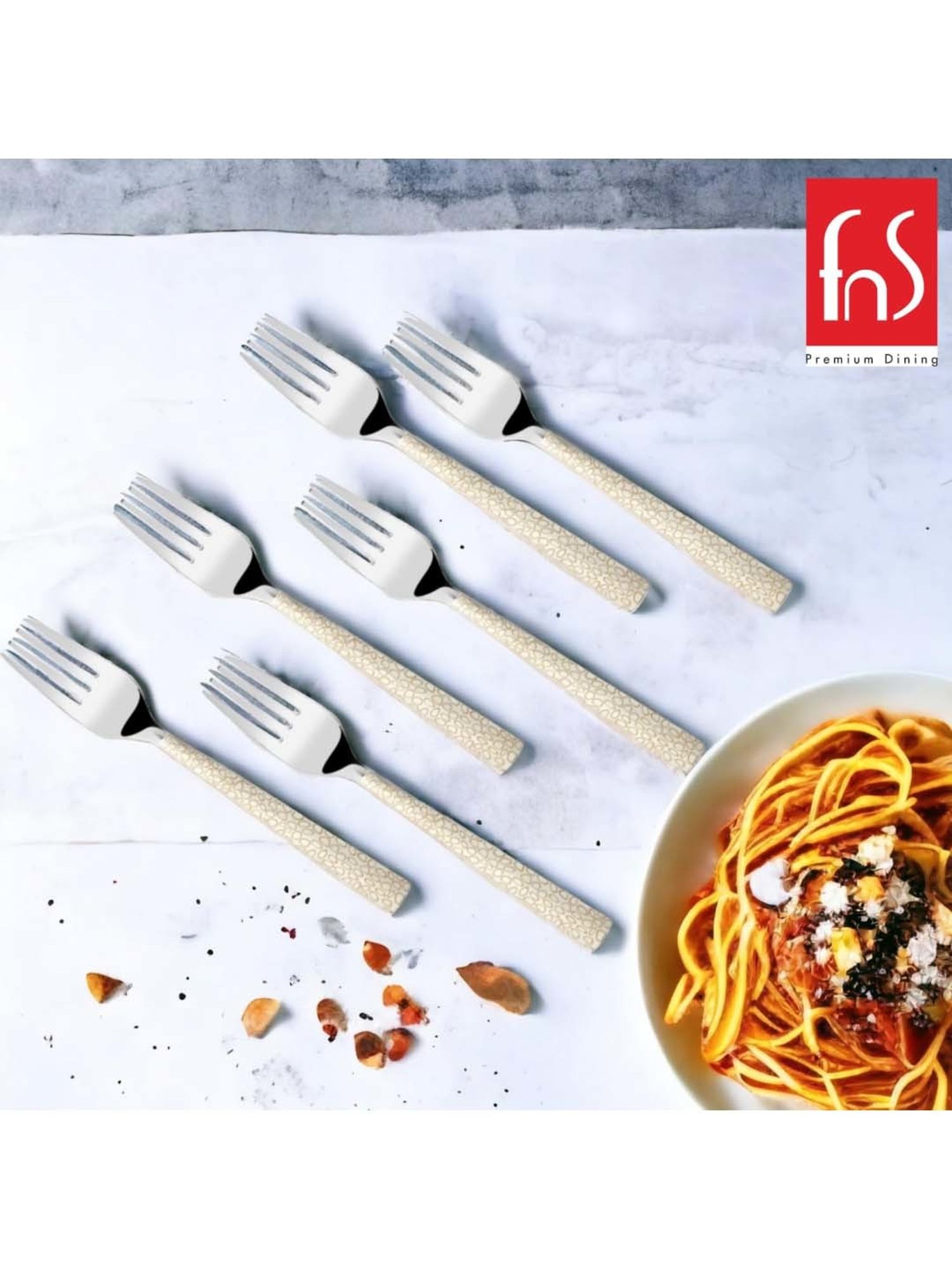 FnS Pebble Silver Stainless Steel Dinner Fork - Set of 6