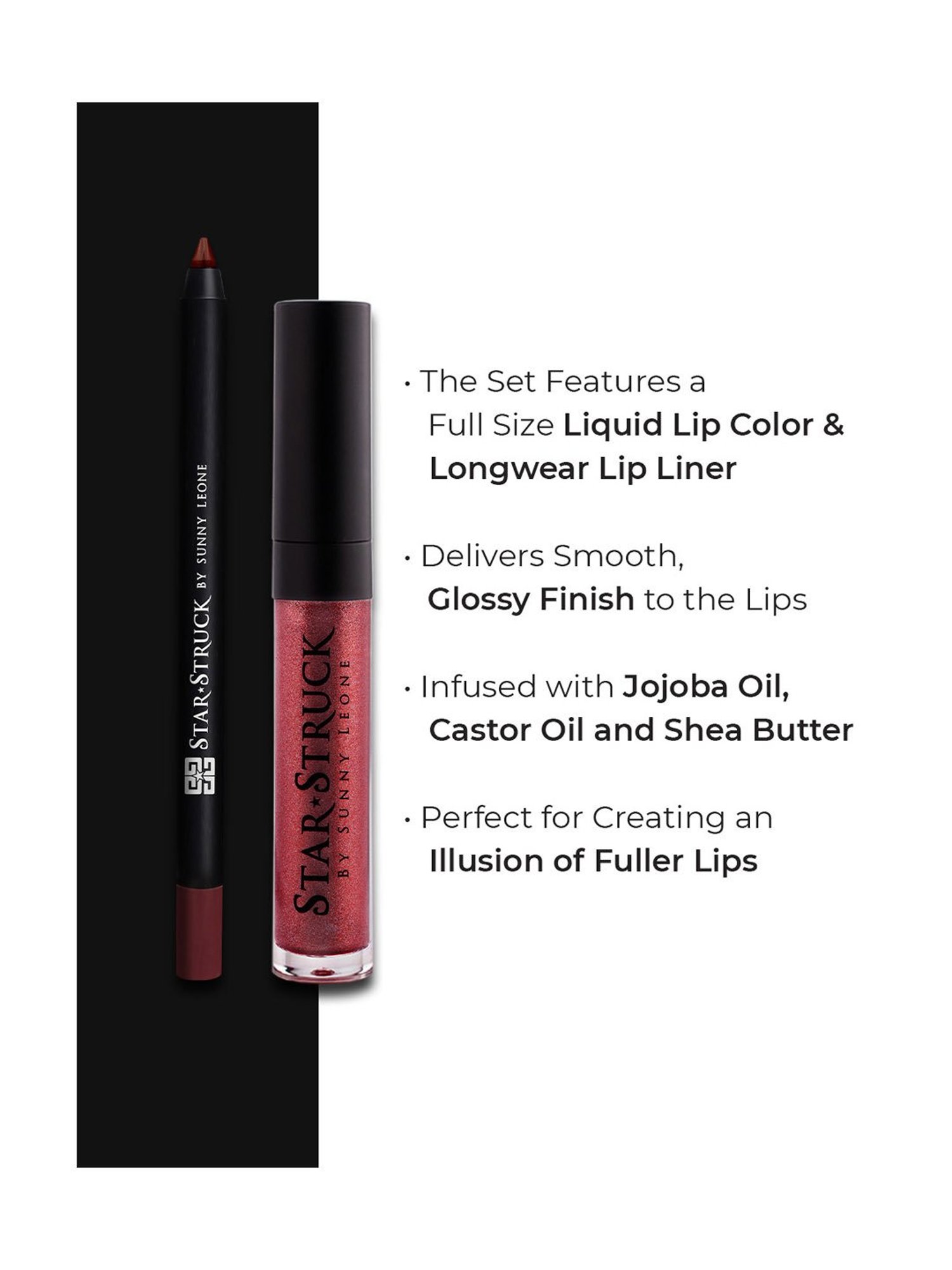StarStruck By Sunny Leone Lip Gloss+Liner Lip Kit Wine - Pack of 2