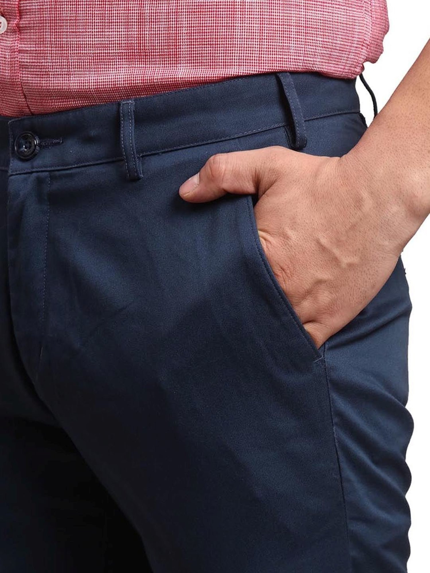 ColorPlus Blue Cotton Slim Fit Trousers