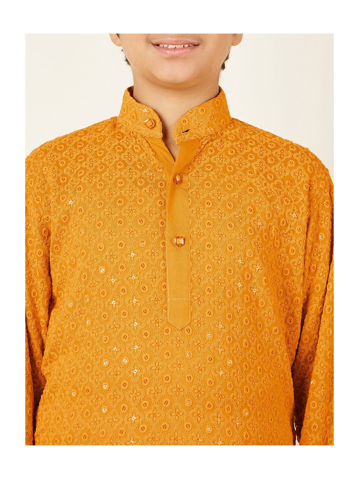 AJ Dezines Kids Yellow Embellished Full Sleeves Kurta with Salwar