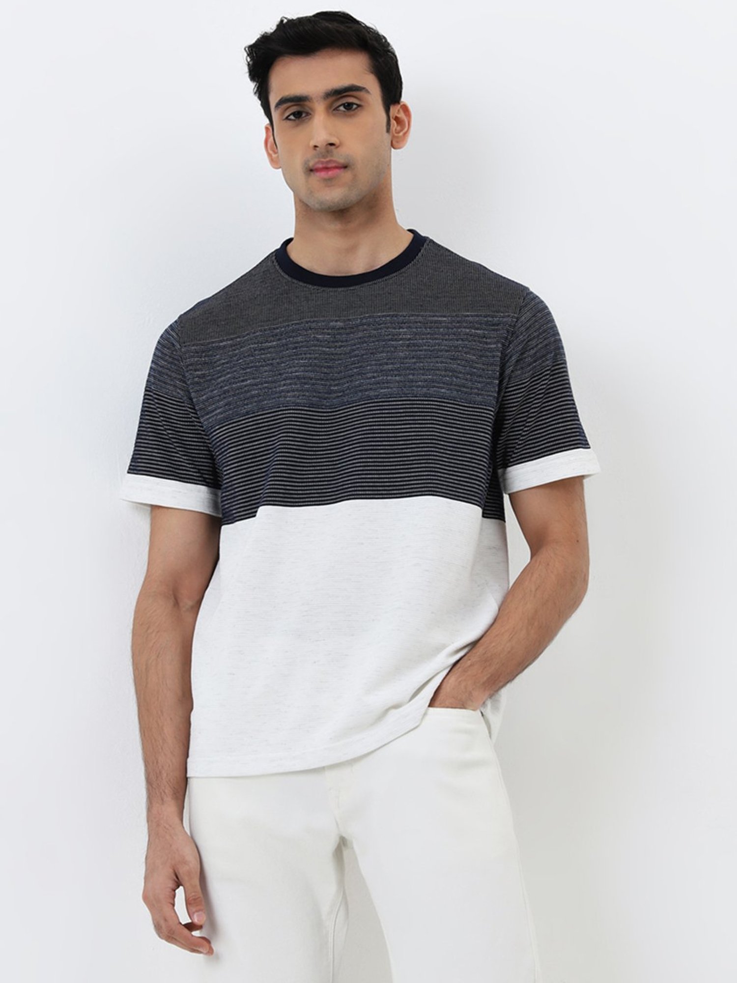 WES Lounge by Westside Navy Striped Relaxed-Fit T-Shirt