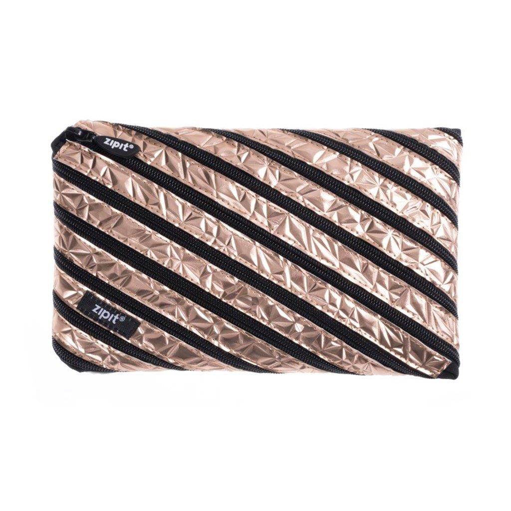 ZIPIT Metallic Big Pencil Case/Cosmetic Makeup Bag, Rose Gold