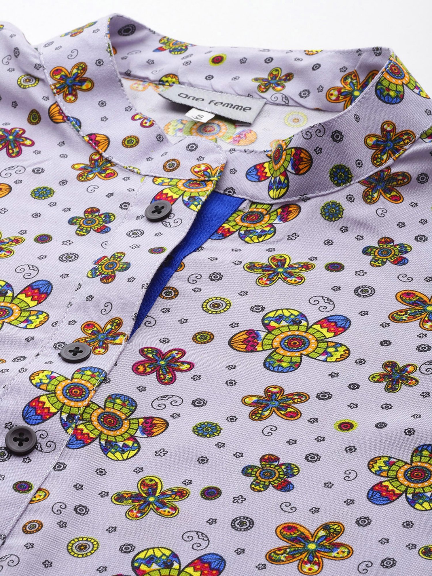 One Femme Grey Printed A Line Kurti