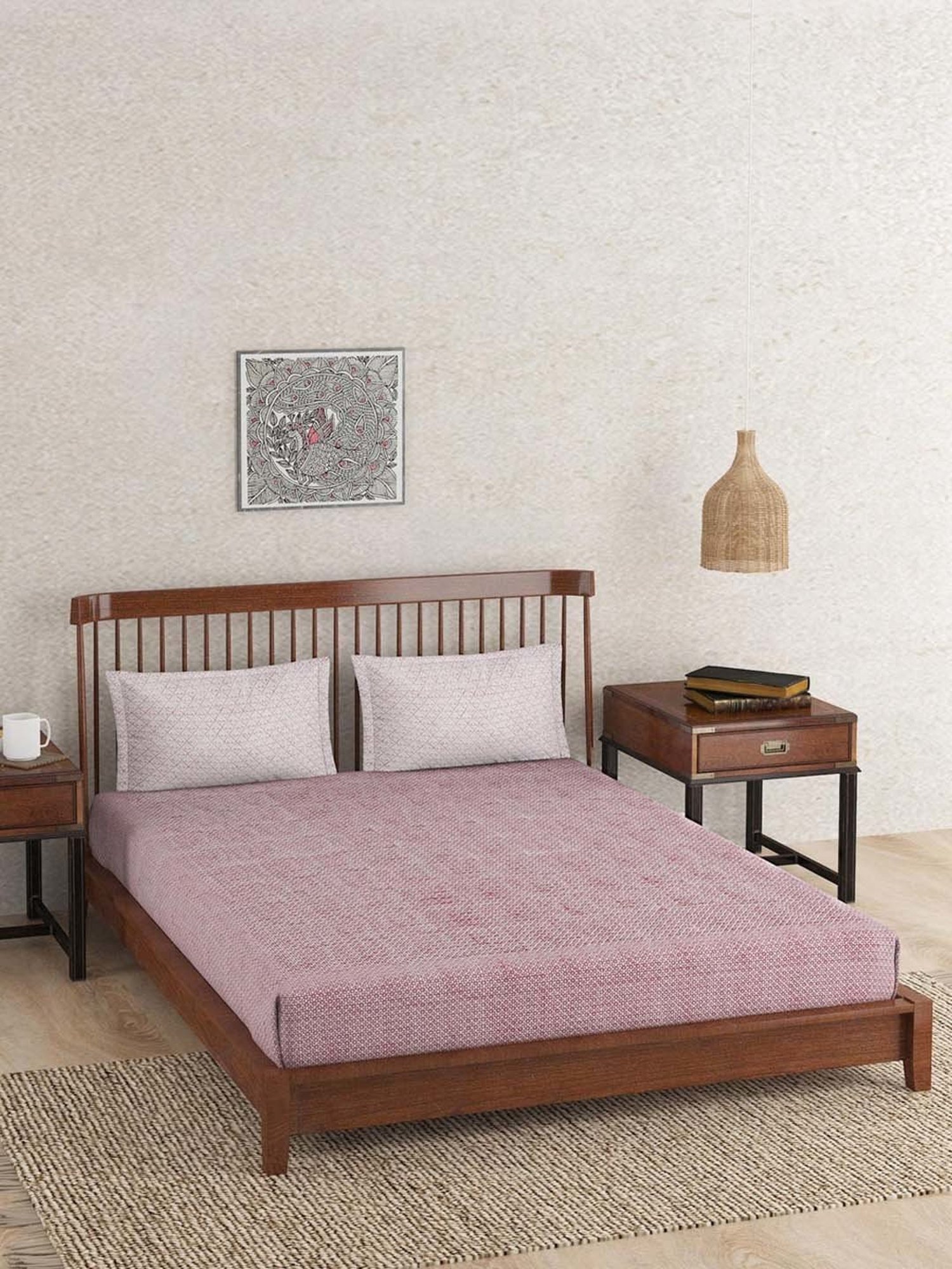 House This Juniper Blue Cotton 600 TC Double Size Bedsheet With Pillow Covers