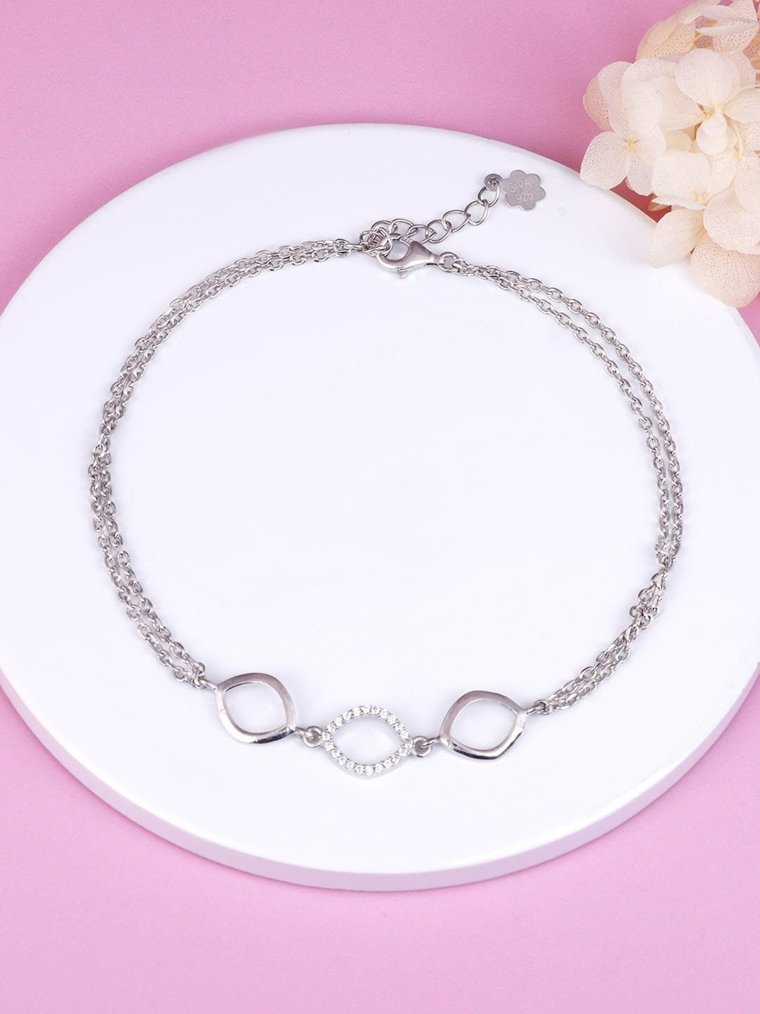 GIVA Love All Around 925 Silver Triple Marquis Anklet (Single Anklet) for Women & Girls
