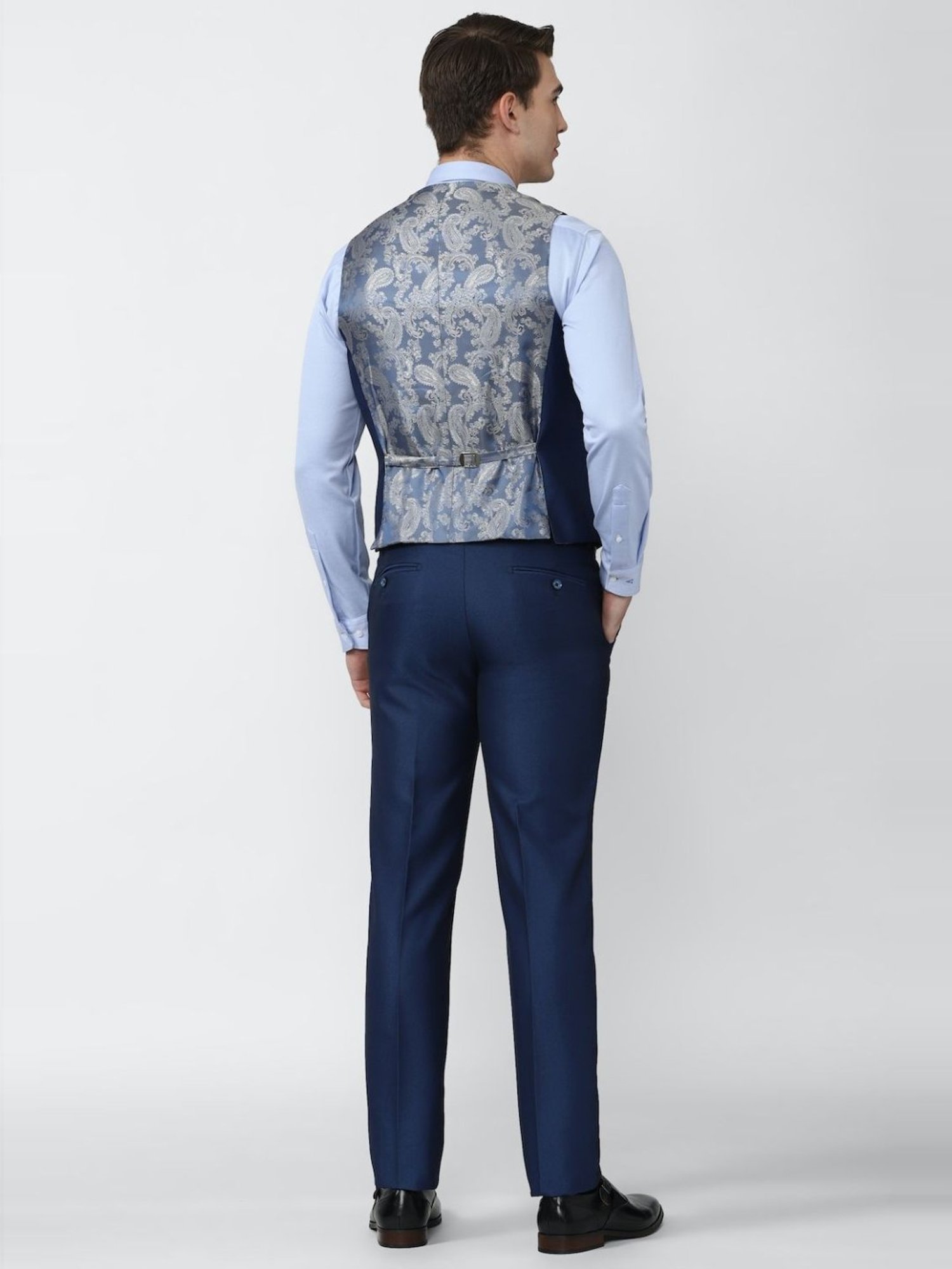 Peter England Elite Navy Slim Fit Three Piece Suits