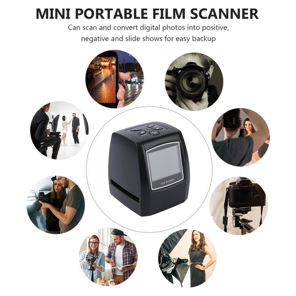 FRCOLOR  35/135MM Slide Film Scanner High Resolution 3600dpi 5.0 Mega Pixels Photo Scanner Mini Portable Negative Digital Film Converter LCD with US Plug - Black