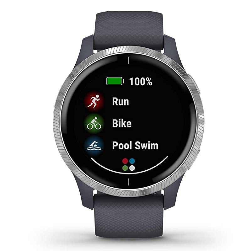 Venu (Granite Blue/Silver) Bands Bundle | +Two (2) Extra Metal Bands (Milanese Silver & Dark Gray) & HD Screen Protectors | AMOLED, Spotify & Wrist-Based HR | Fitness GPS Smartwatch