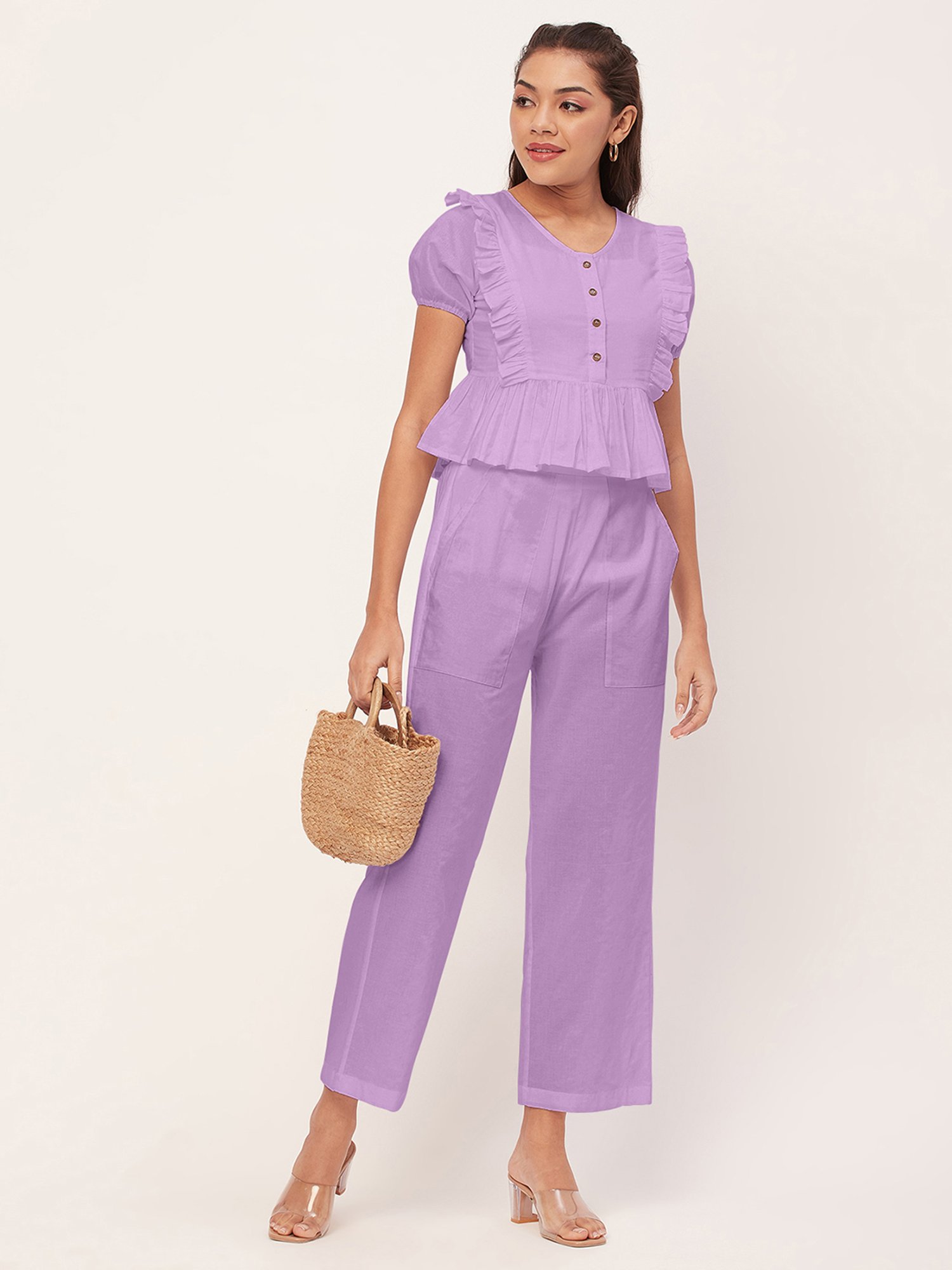 Moomaya Lavender Cotton Regular Fit Co-ord Set