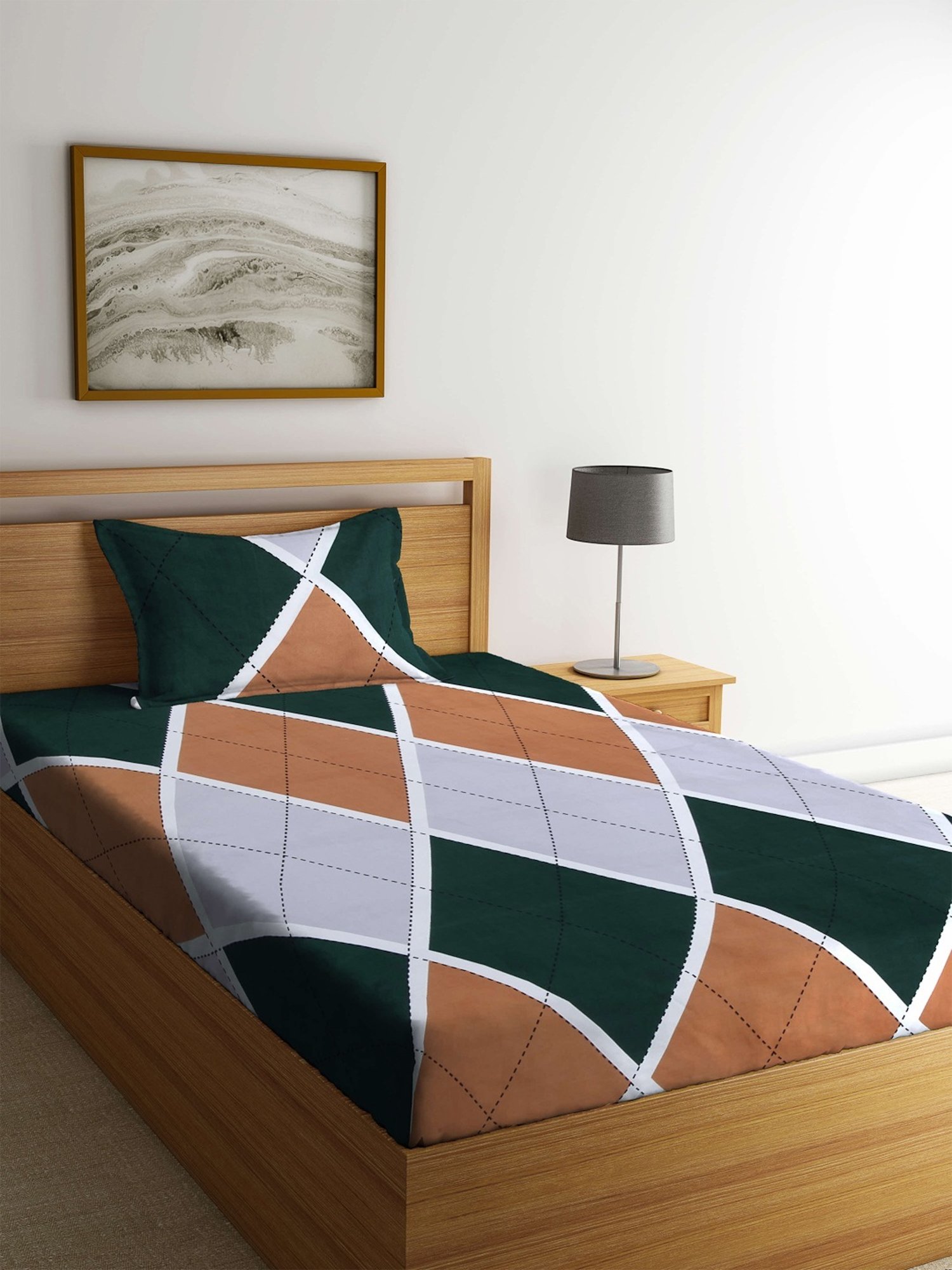 Klotthe Abstract Multicolor 210 TC Cotton Blend Single Bedsheet with 1 Pillow Cover