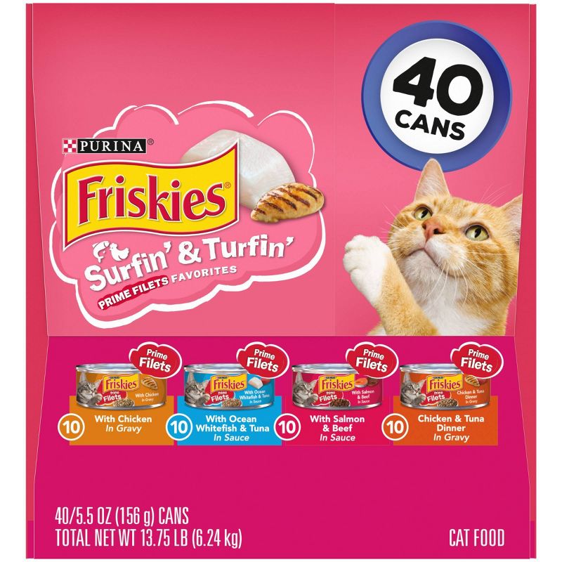 Purina Friskies Prime Filets Surfin' & Turfin' Favorites Wet Cat Food - 5.5oz/40ct Variety Pack