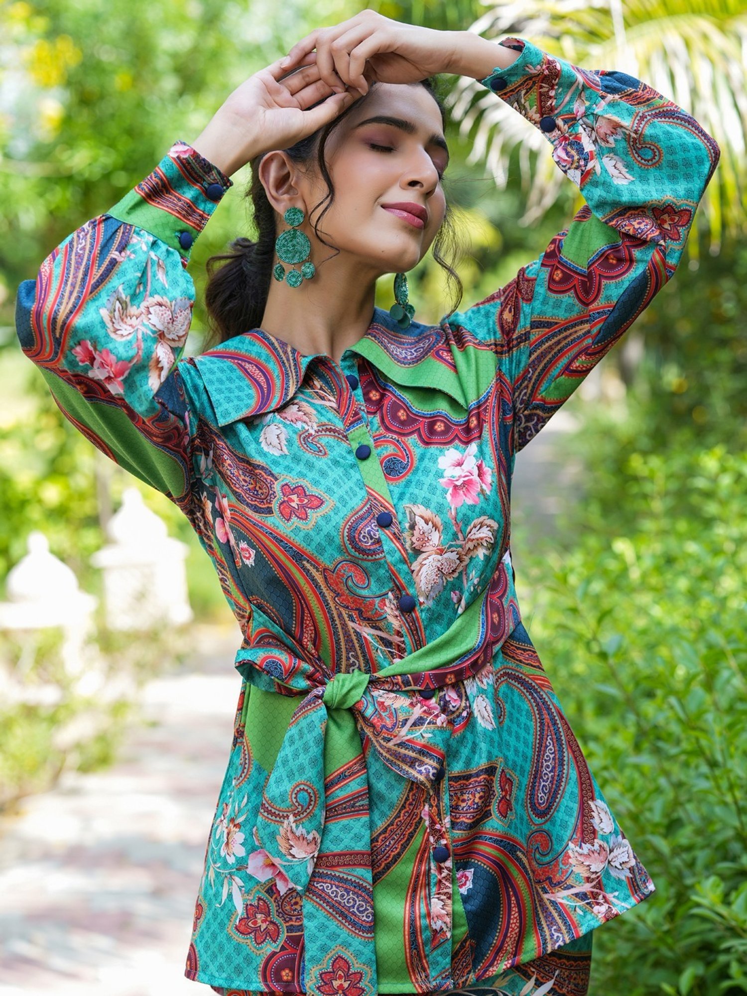 Yufta Green Printed Shirt Pant Set