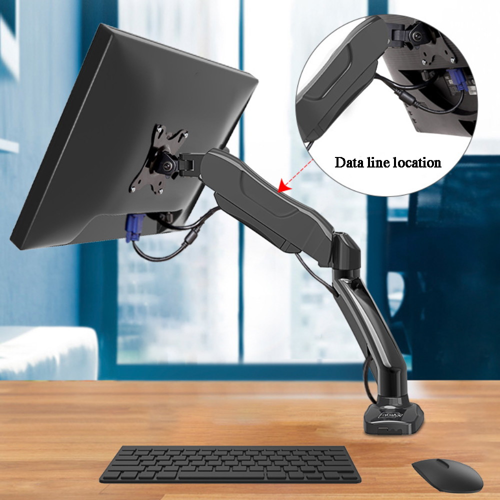 VICABO Single Monitor Arm Full Motion LCD Display Adjustable Gas Spring Desk Mount Stand for Computer Screens 17" to 30", Holds 4.4 to 19.8 lbs, VESA Bracket with Clamp or Grommet Mounting Base