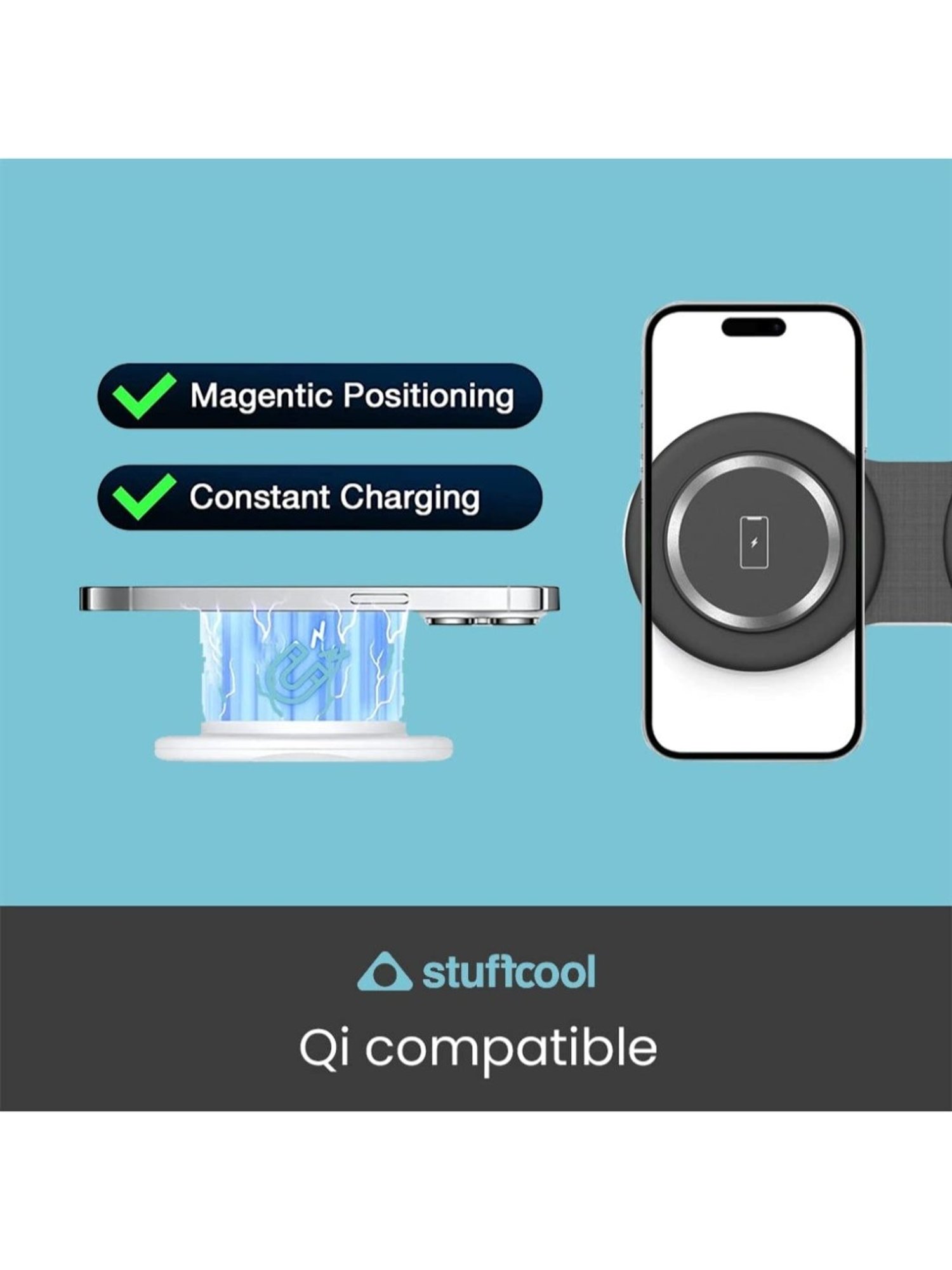 Stuffcool Stack 3 in 1 Foldable Magnetic Wireless Charging Station with 18W (Black)