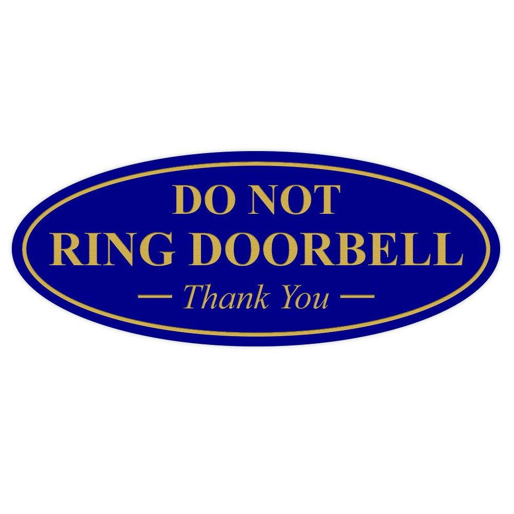 Oval DO NOT RING DOORBELL Thank You Sign - Blue / Gold Small