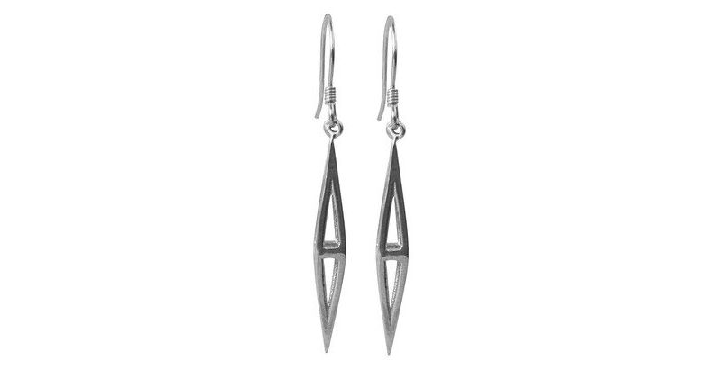 Women's Zirconite Sterling Drop Earrings with Open Polished Spike - Rhodium