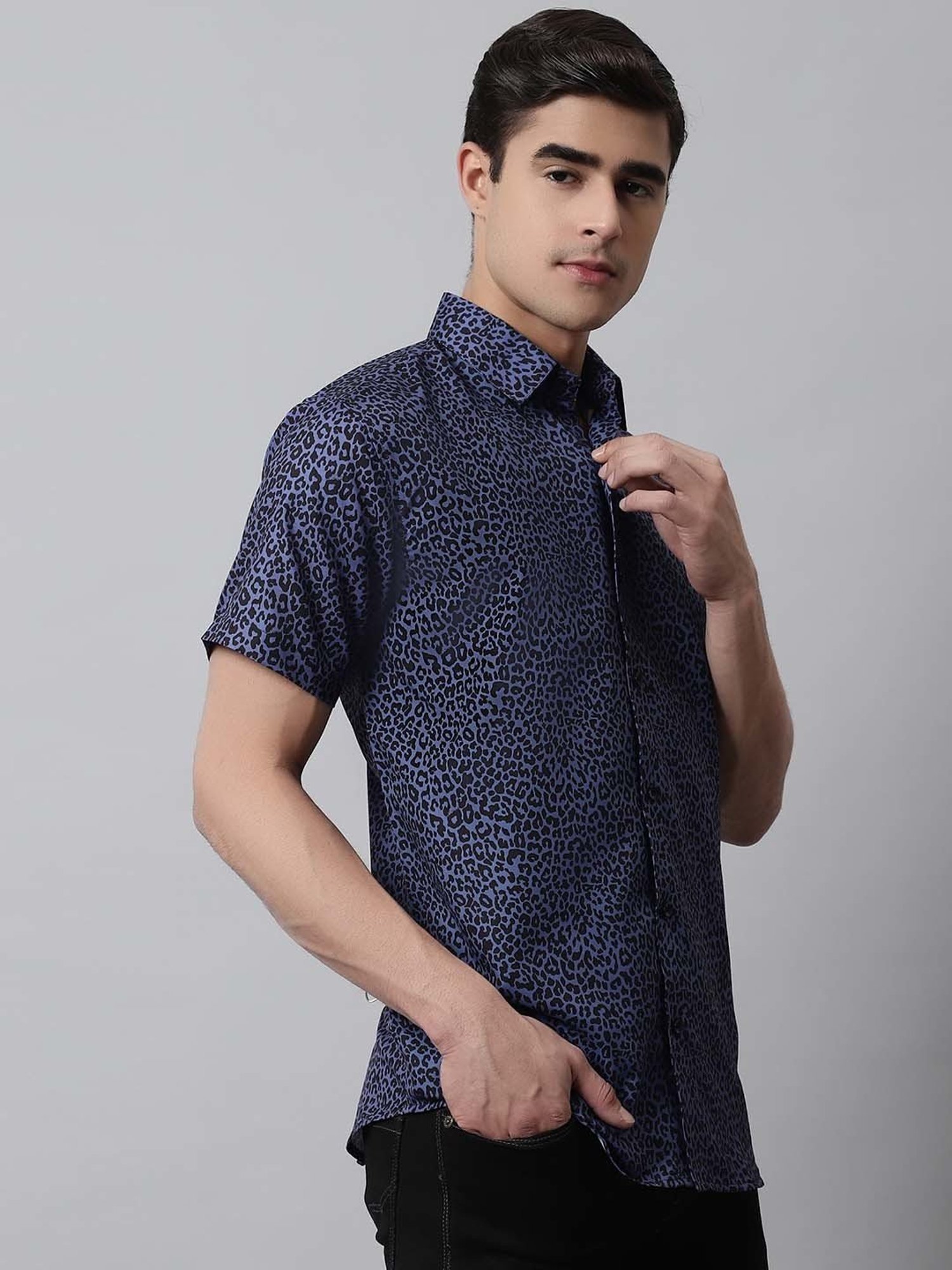 Jainish Blue Cotton Regular Fit Printed Shirt